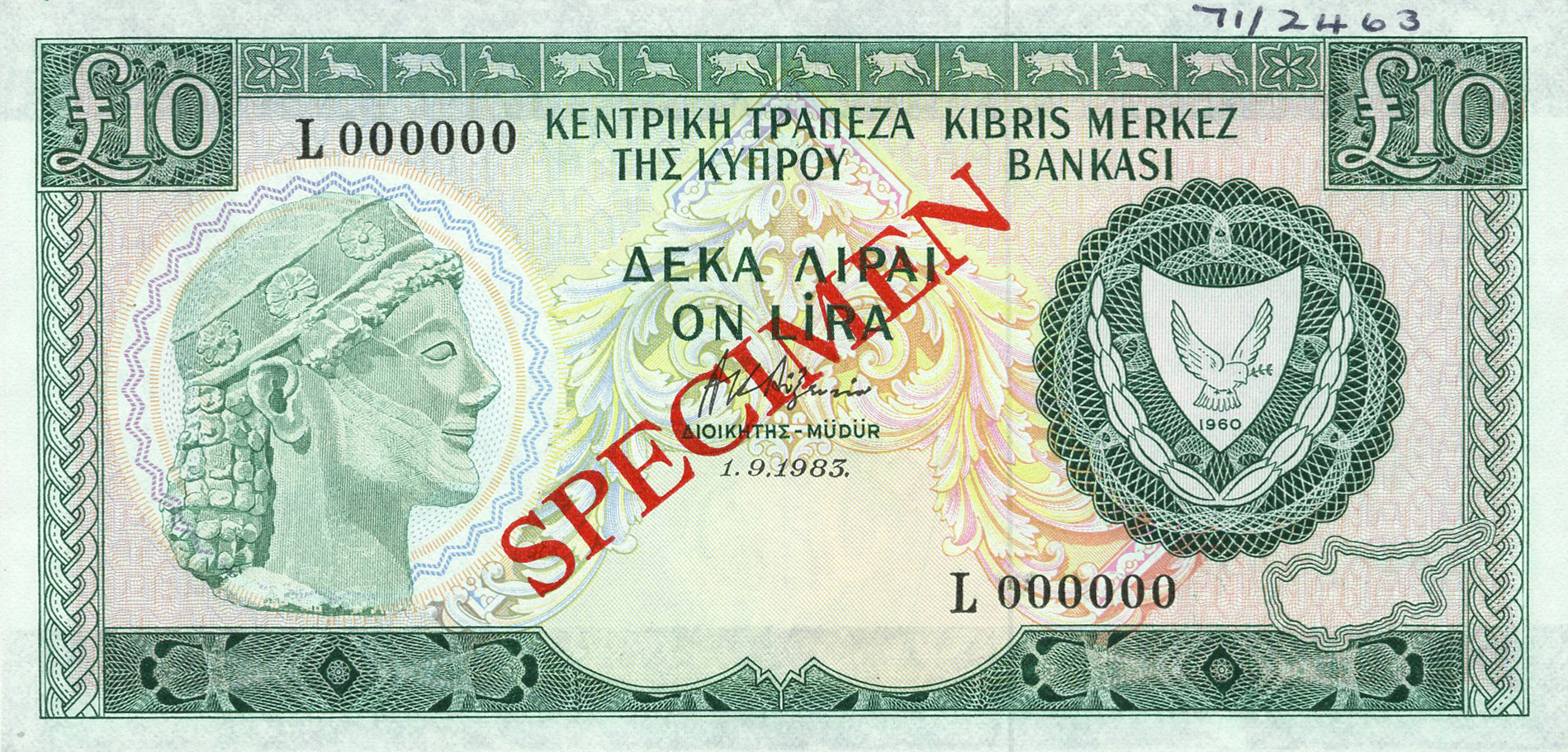  Diagonal red SPECIMEN ovpt front/back; all-zero s/n 