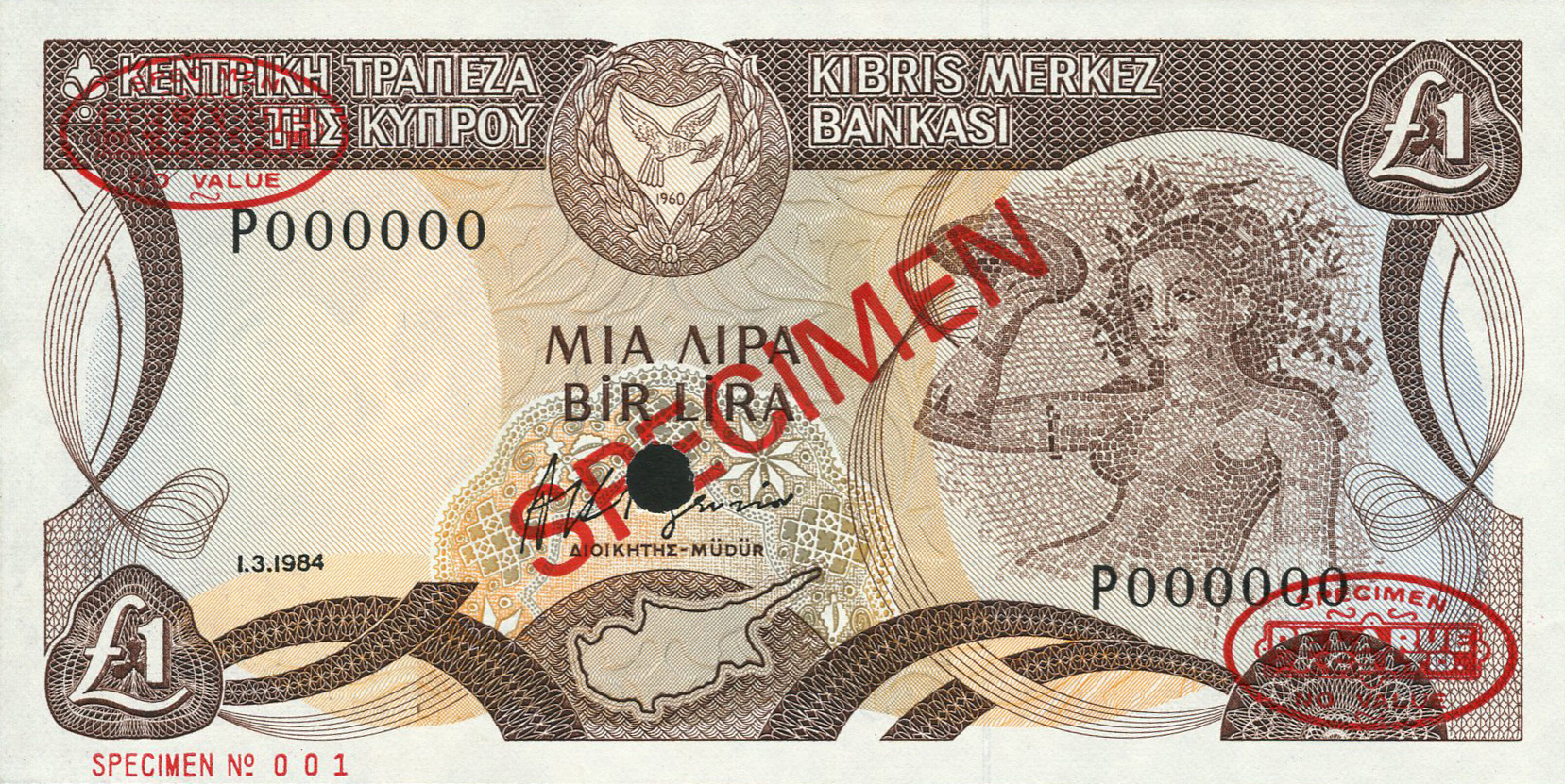  Diagonal red SPECIMEN and DLR oval ovpts; horizontal red SPECIMEN No # ovpt lower left; all-zero s/n 