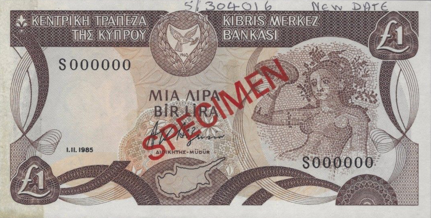  Diagonal red SPECIMEN ovpt front/back; all-zero s/n 