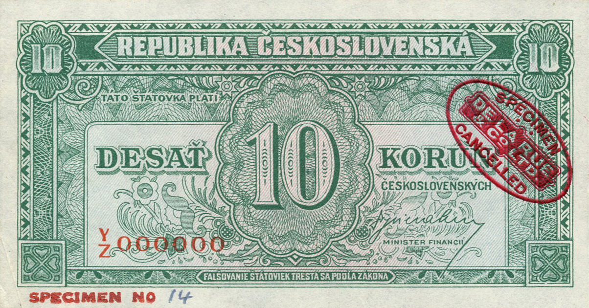  Diagonal red DLR oval ovpt on front; horizon red SPECIMEN NO # ovpt at lower left; all-zero s/n 