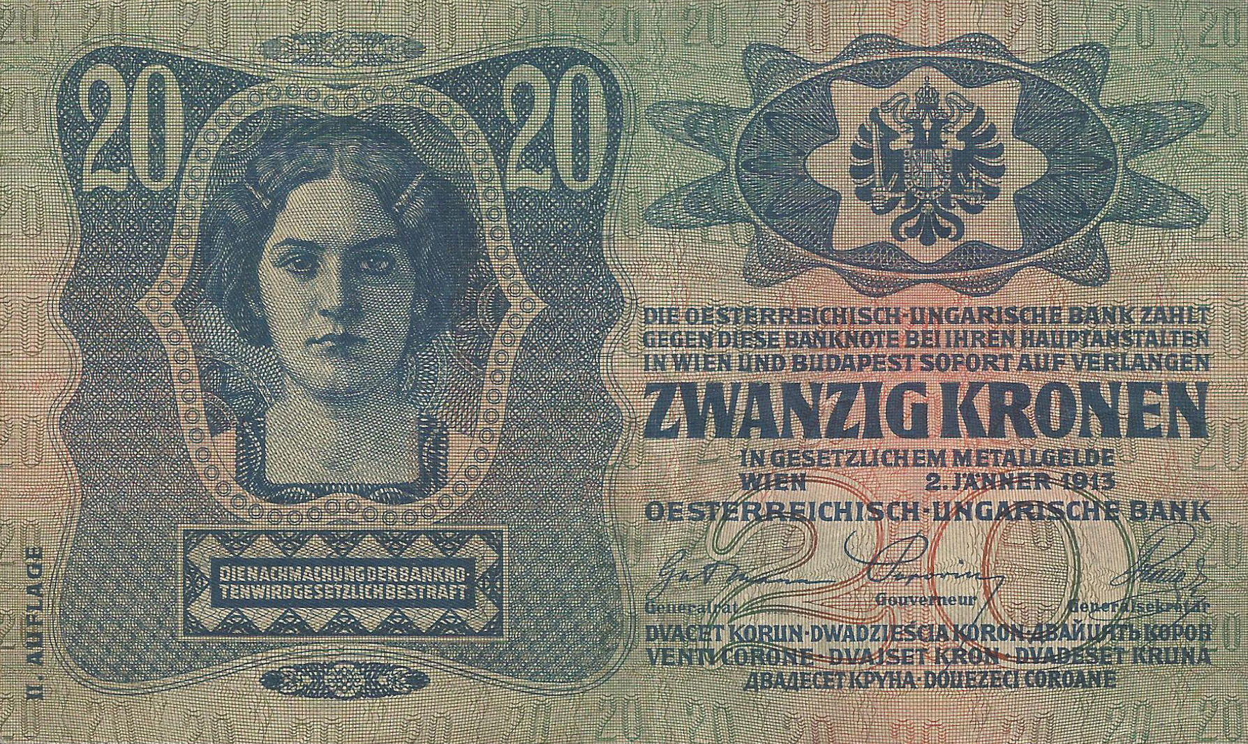2.1.1913 2 JÄNNER 1913 Austria-Hungary sig 19/20 Series 1001 - 1111 Intro: 03 03 1919 