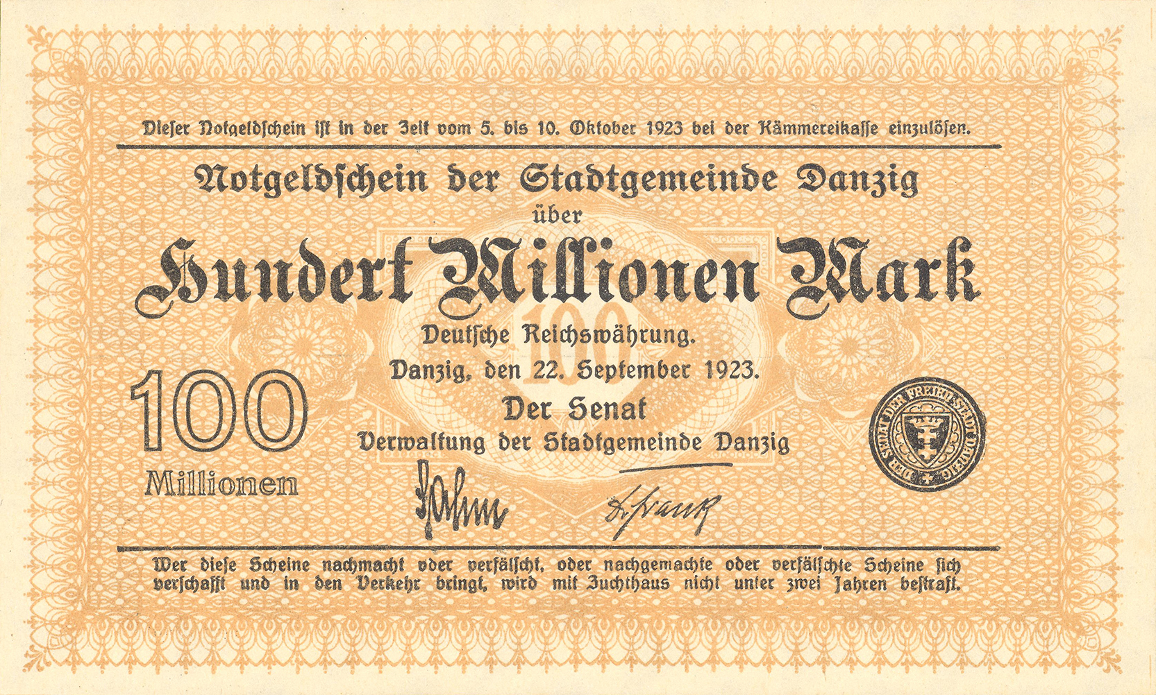  22, September 1923 Sig 3: Sahm/Frank Wmk: Triangle pattern 