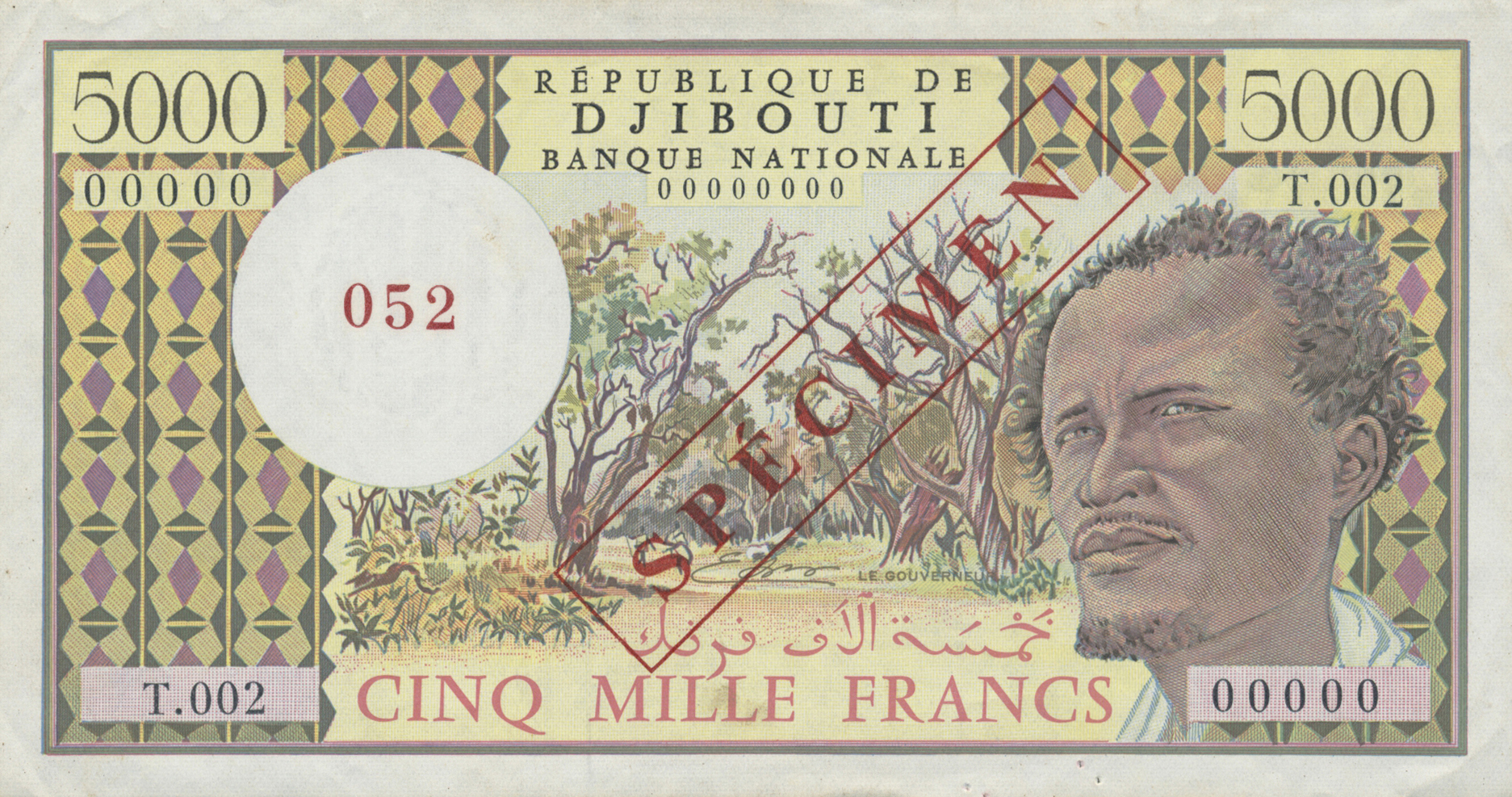  Diagonal red boxed SPÉCIMEN ovpt front; horizontal red # ovpt at left front; all-zero s/n 