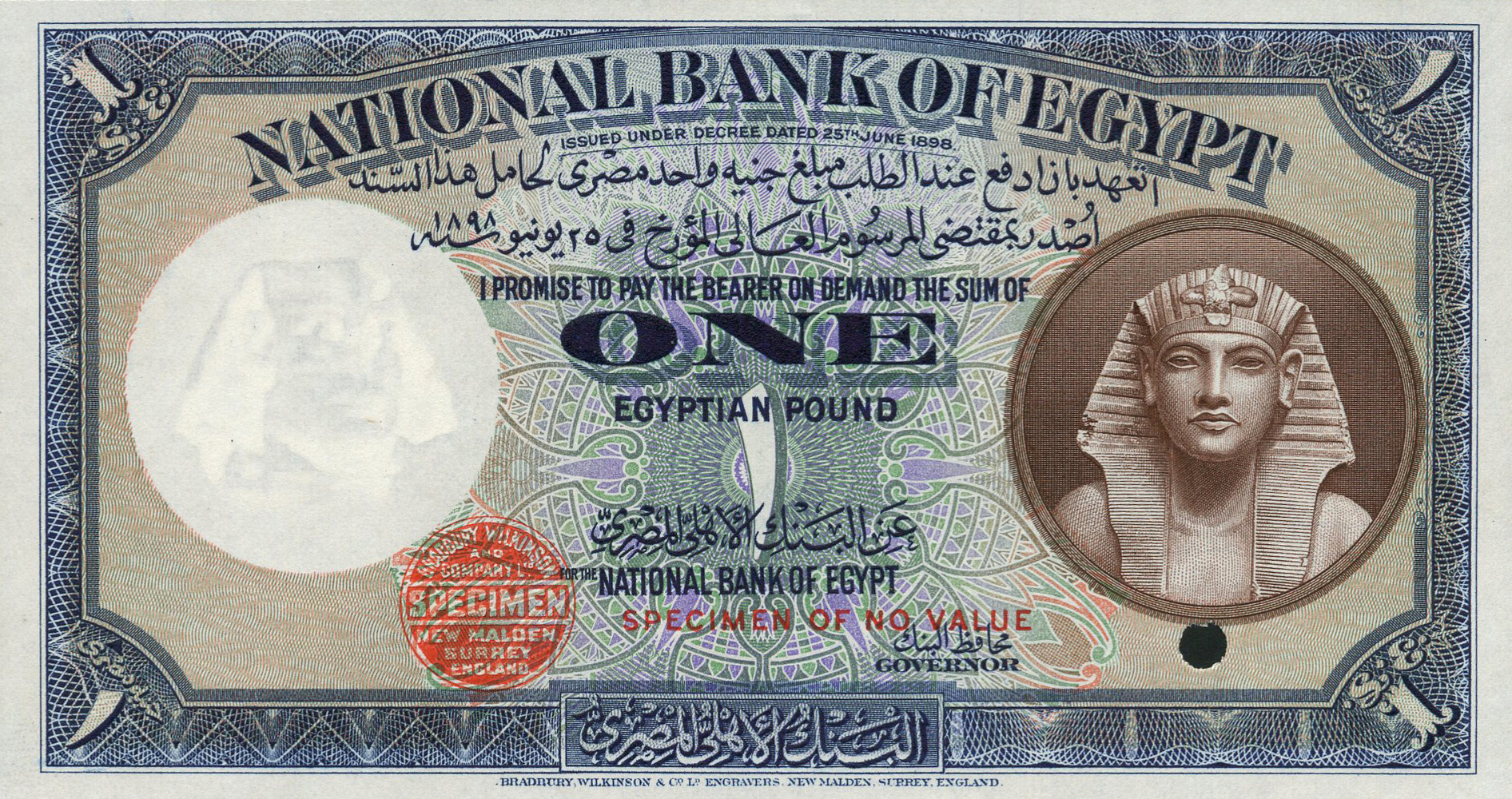  Horizontal red BWC circle and SPECIMEN OF NO VALUE ovpts front; no date; no sig ; no s/n 