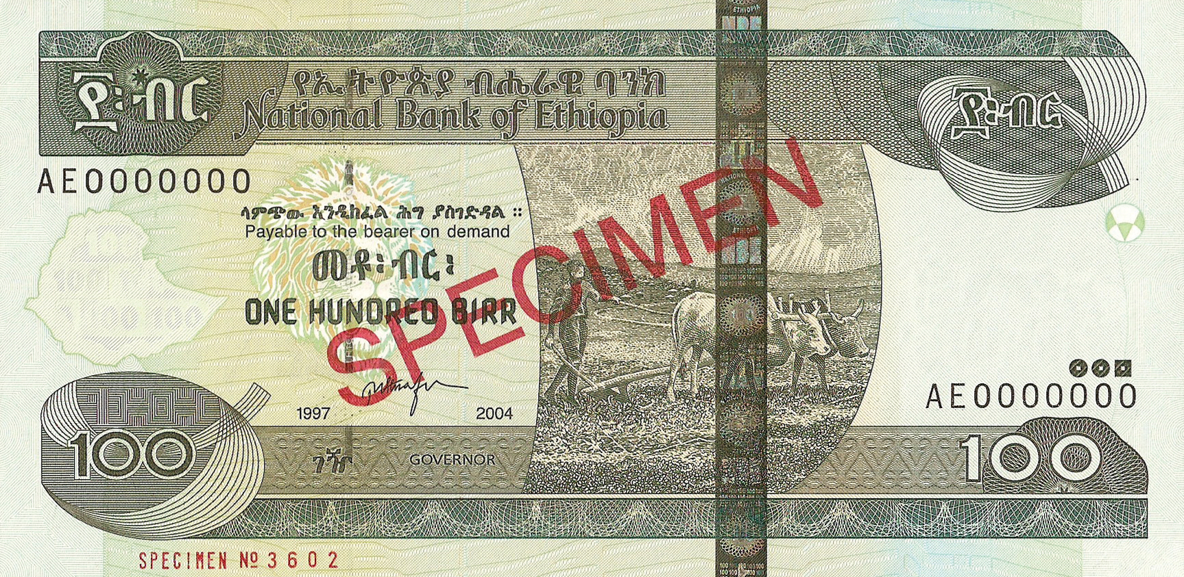  Diagonal red SPECIMEN ovpt front/back; horizontal red SPECIMEN NO # ovpt lower left; all-zero s/n 