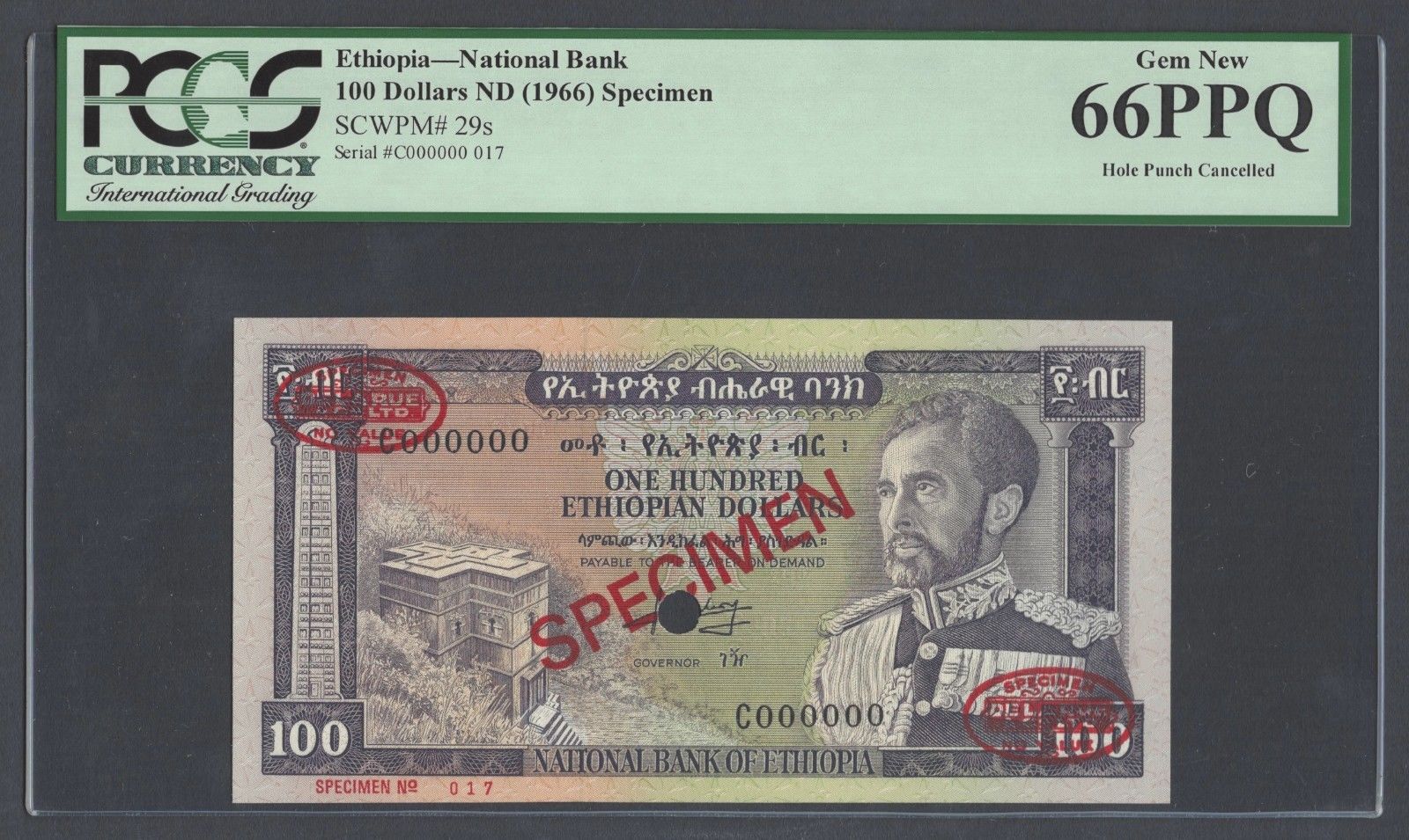  Diagonal red SPECIMEN and DLR oval ovpts; horizontal red SPECIMEN NO # ovpt lower left; all-zero s/n 