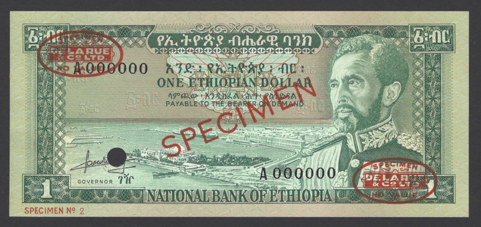  Diagonal red SPECIMEN and DLR oval ovpts; horizontal red SPECIMEN NO # ovpt lower left; all-zero s/n 