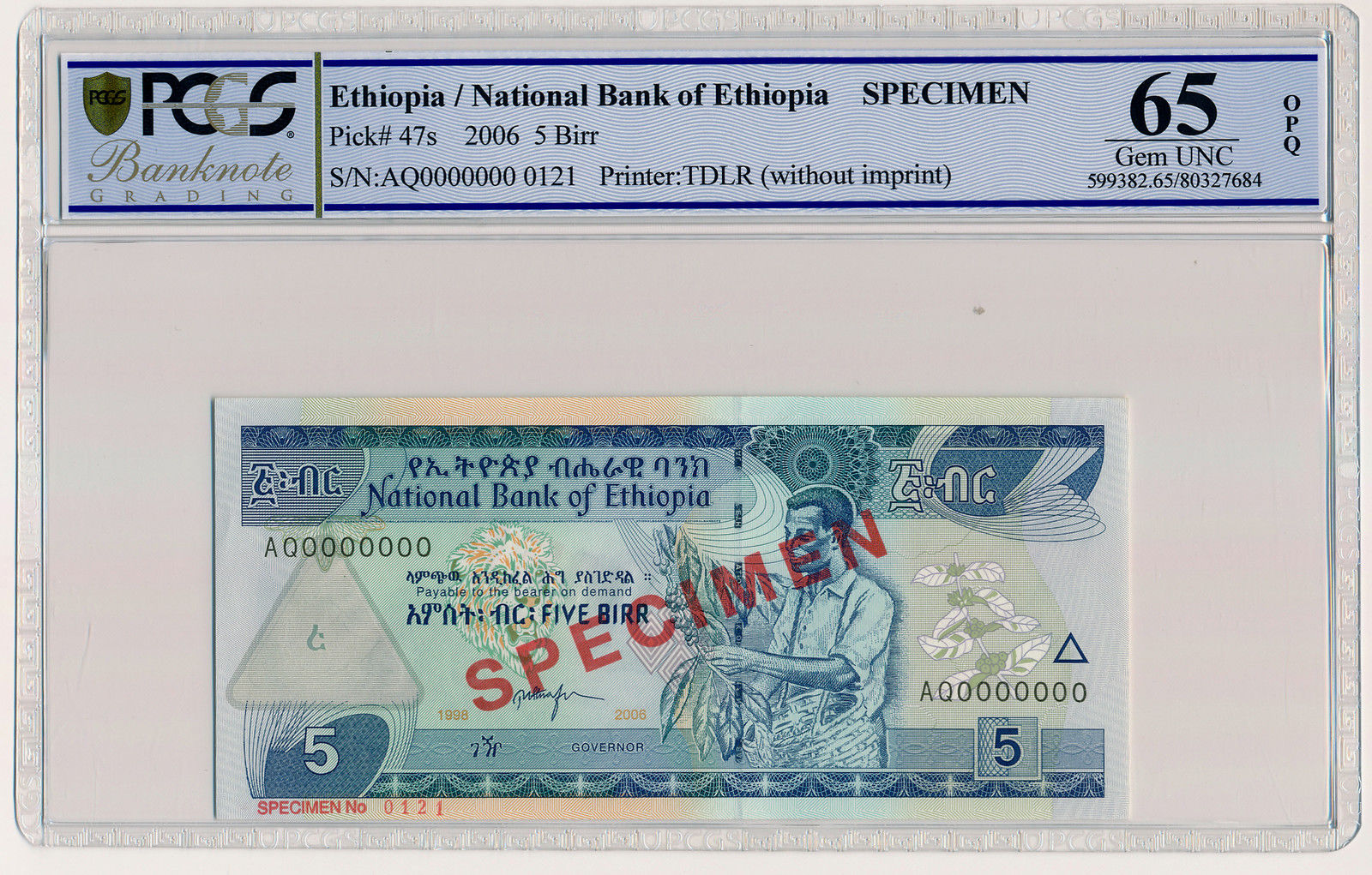  Diagonal red SPECIMEN ovpt front/back; horizontal red SPECIMEN NO # ovpt lower left; all-zero s/n 