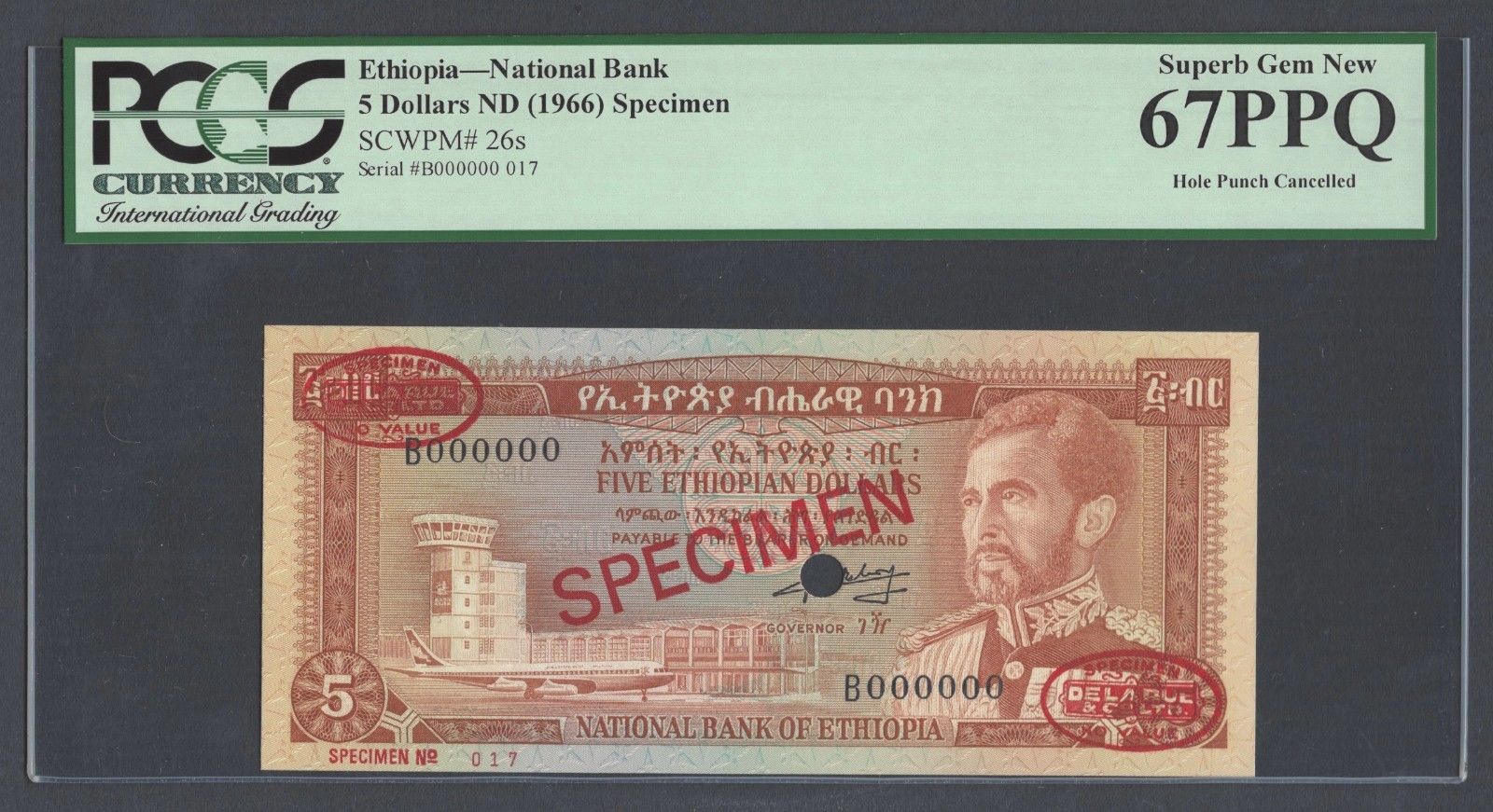  Diagonal red SPECIMEN and DLR oval ovpts; horizontal red SPECIMEN NO # ovpt lower left; all-zero s/n 