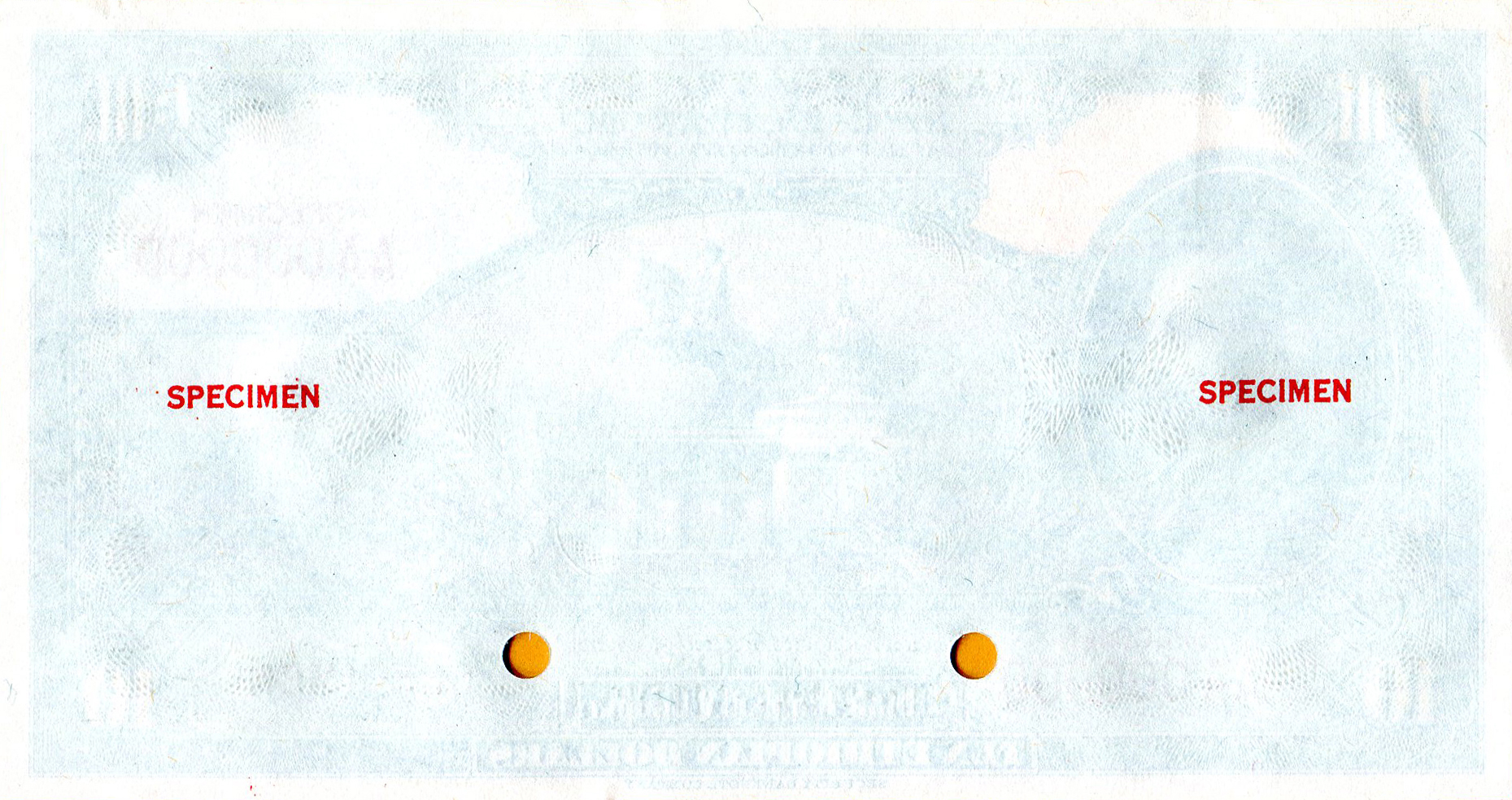  Separate uniface front/back; three horizontal red SPECIMEN ovpts front; two horizontal red SPECIMEN ovpts back 