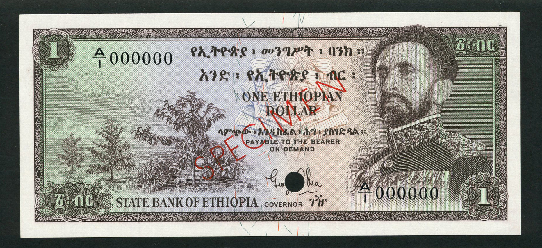  Brown; diagonal red SPECIMEN ovpt front/back; horizontal black # ovpt upper left back; all-zero s/n 