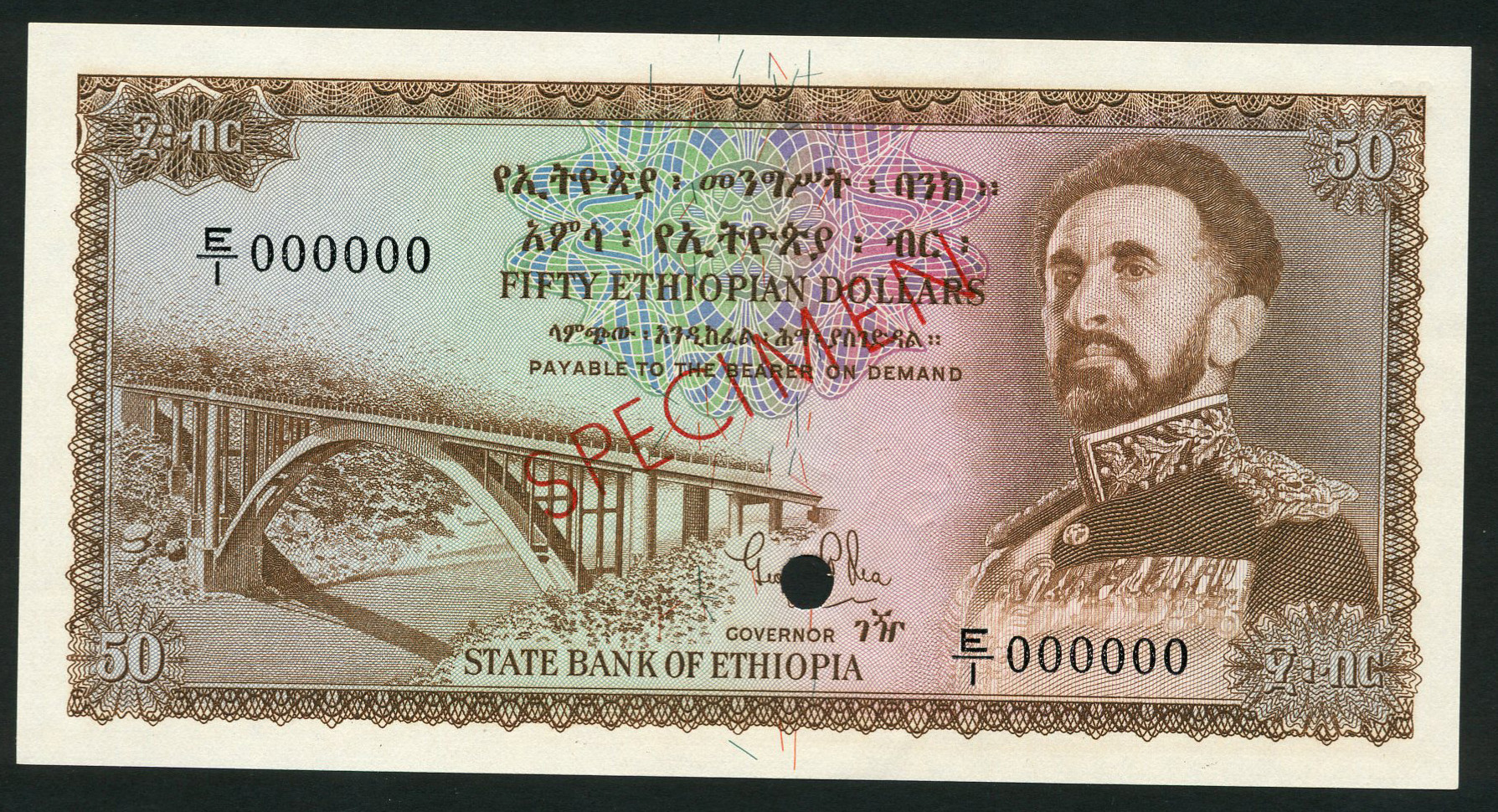  Brown; diagonal red SPECIMEN ovpt front/back; horizontal black # ovpt upper left back; all-zero s/n 