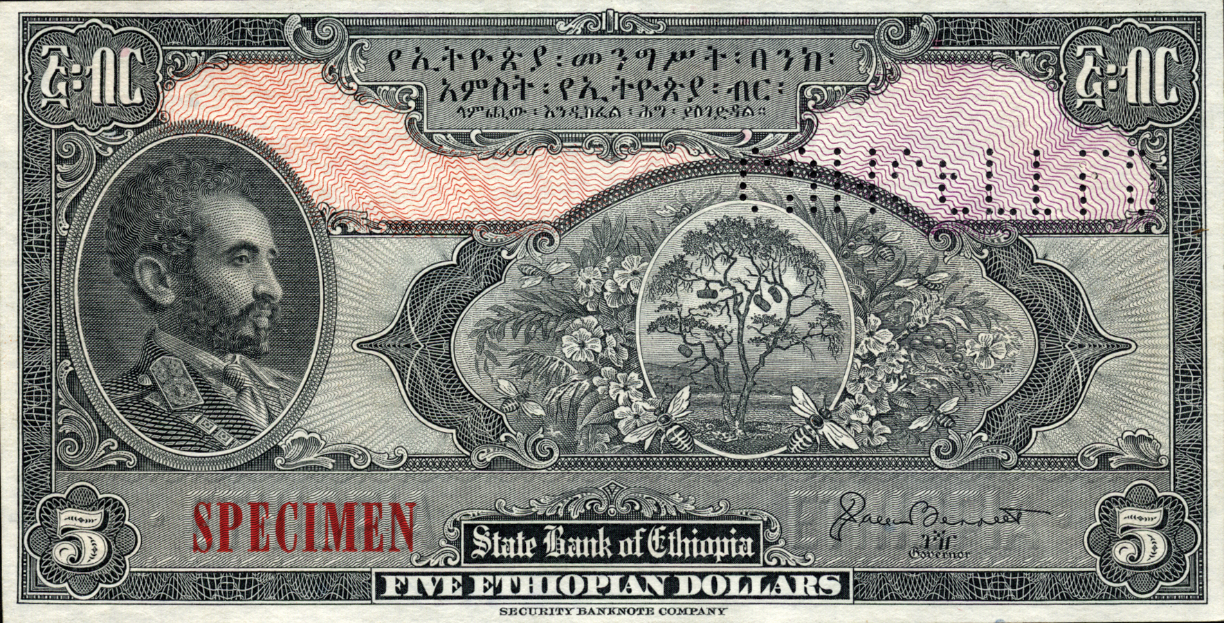  Horizontal red SPECIMEN ovpt front/back; horizontal CANCELLED perf; no s/n 