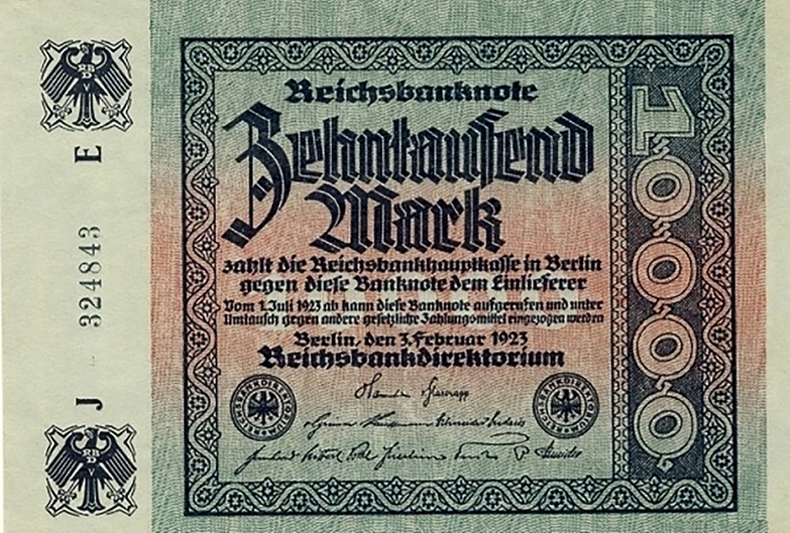  3 Februar 1923 Sig 13a Prefix J, S, V 6-digit s/n Unissued 