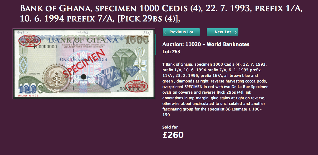  Diagonal red SPECIMEN and DLR oval ovpts; horizontal red SPECIMEN NO # ovpt lower left; all-zero s/n 