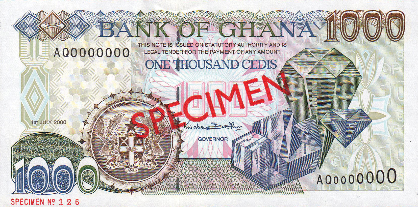  Diagonal red SPECIMEN ovpt front/back; horizontal red SPECIMEN NO # ovpt lower left; all-zero s/n 