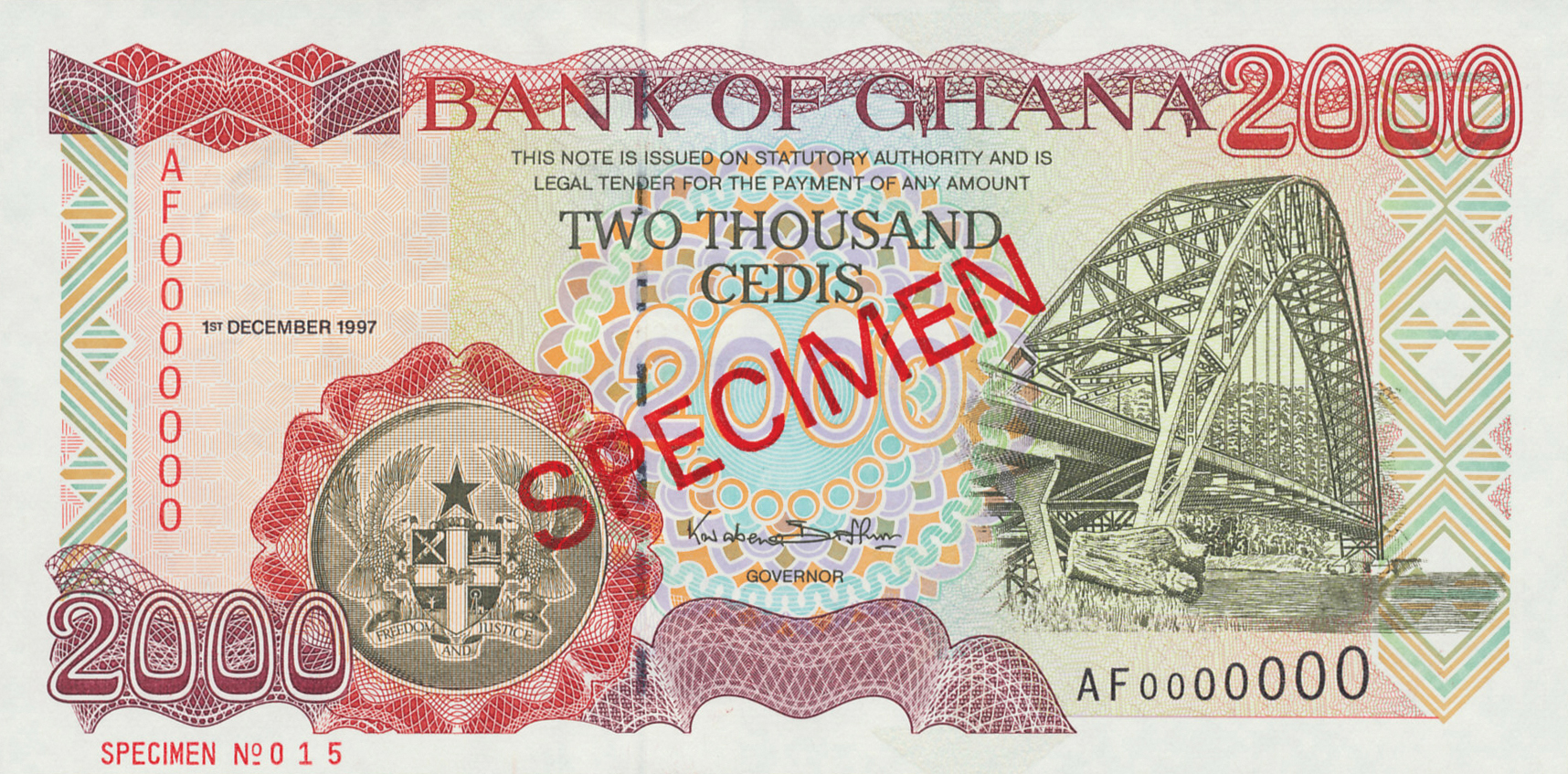  Diagonal red SPECIMEN ovpt front/back; horizontal red SPECIMEN NO # ovpt lower left; all-zero s/n 