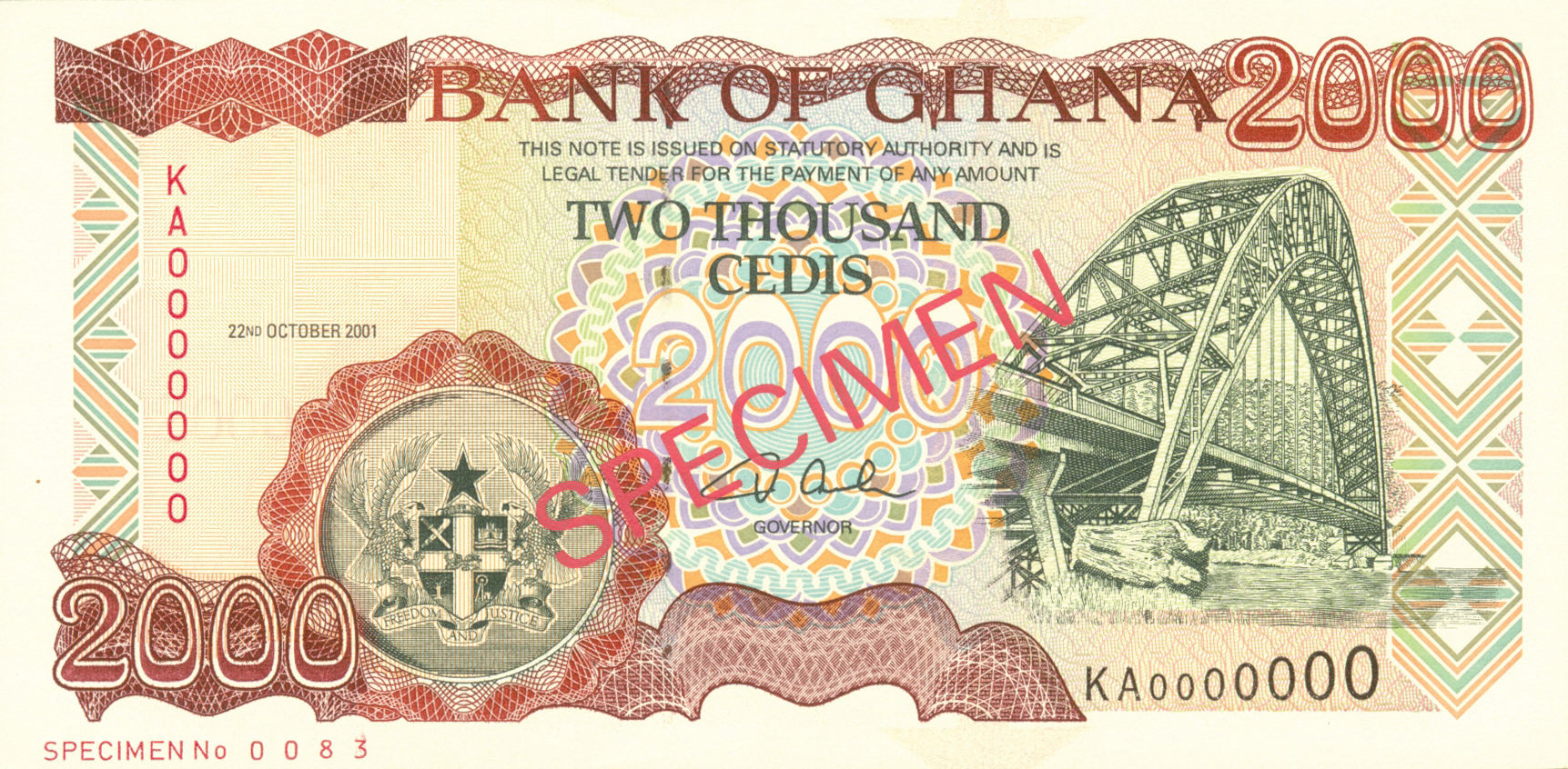  Diagonal red SPECIMEN ovpt front/back; horizontal red SPECIMEN NO # ovpt lower left; all-zero s/n 