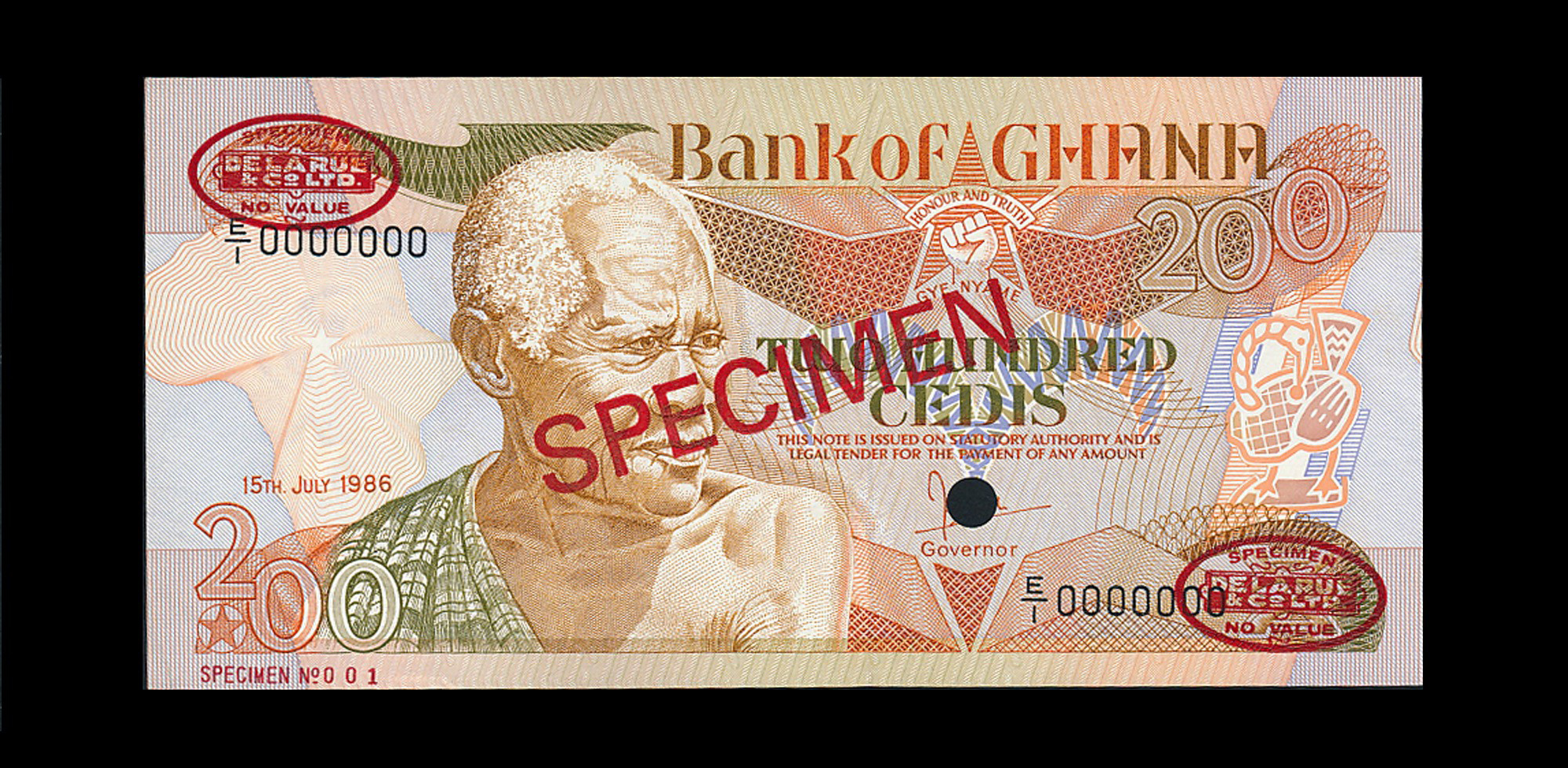  Diagonal red SPECIMEN and DLR oval ovpts; horizontal red SPECIMEN NO # ovpt lower left; all-zero s/n 