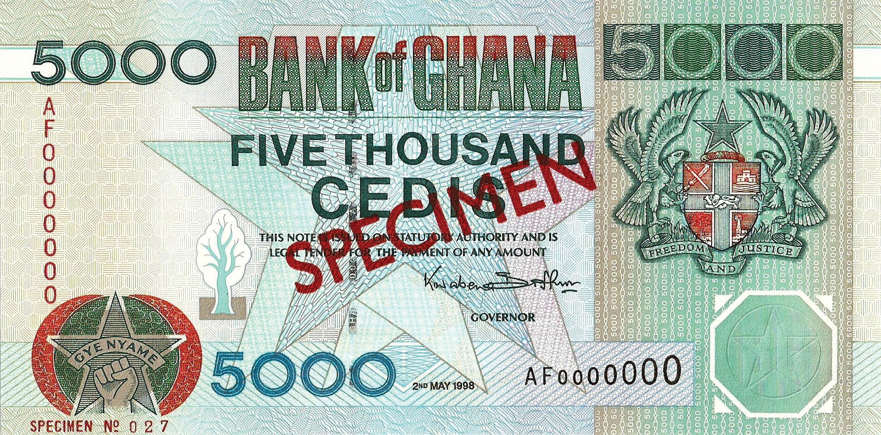  Diagonal red SPECIMEN ovpt front/back; horizontal red SPECIMEN NO # ovpt lower left; all-zero s/n 