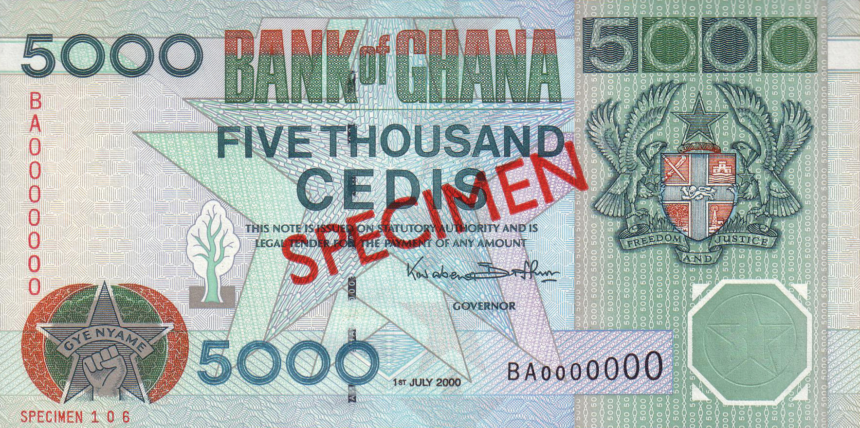  Diagonal red SPECIMEN ovpt front/back; horizontal red SPECIMEN NO # ovpt lower left; all-zero s/n 