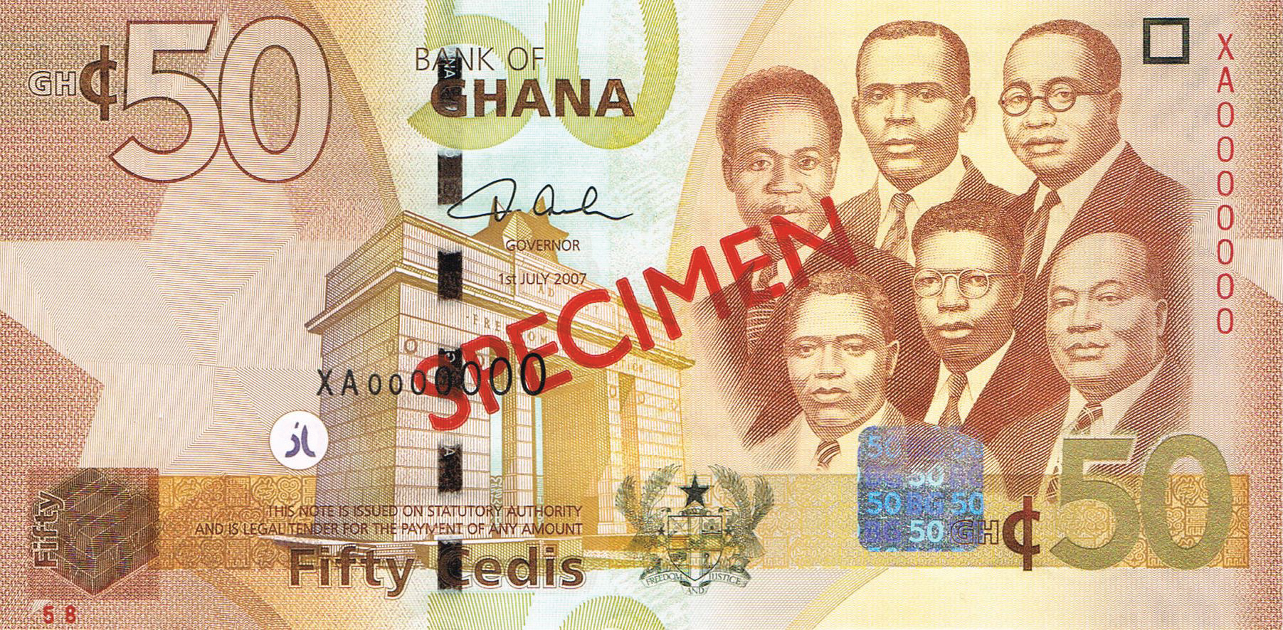  Diagonal red SPECIMEN ovpt front/back; horizontal red # ovpt lower left front; all-zero s/n 