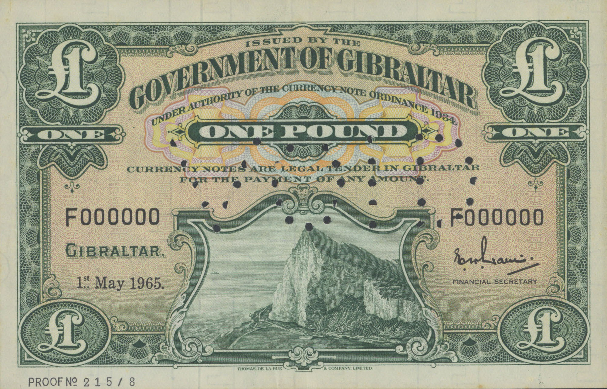  Horizontal VOID perf; horizontal black PROOF No #/# ovpt lower left front; all-zero s/n 