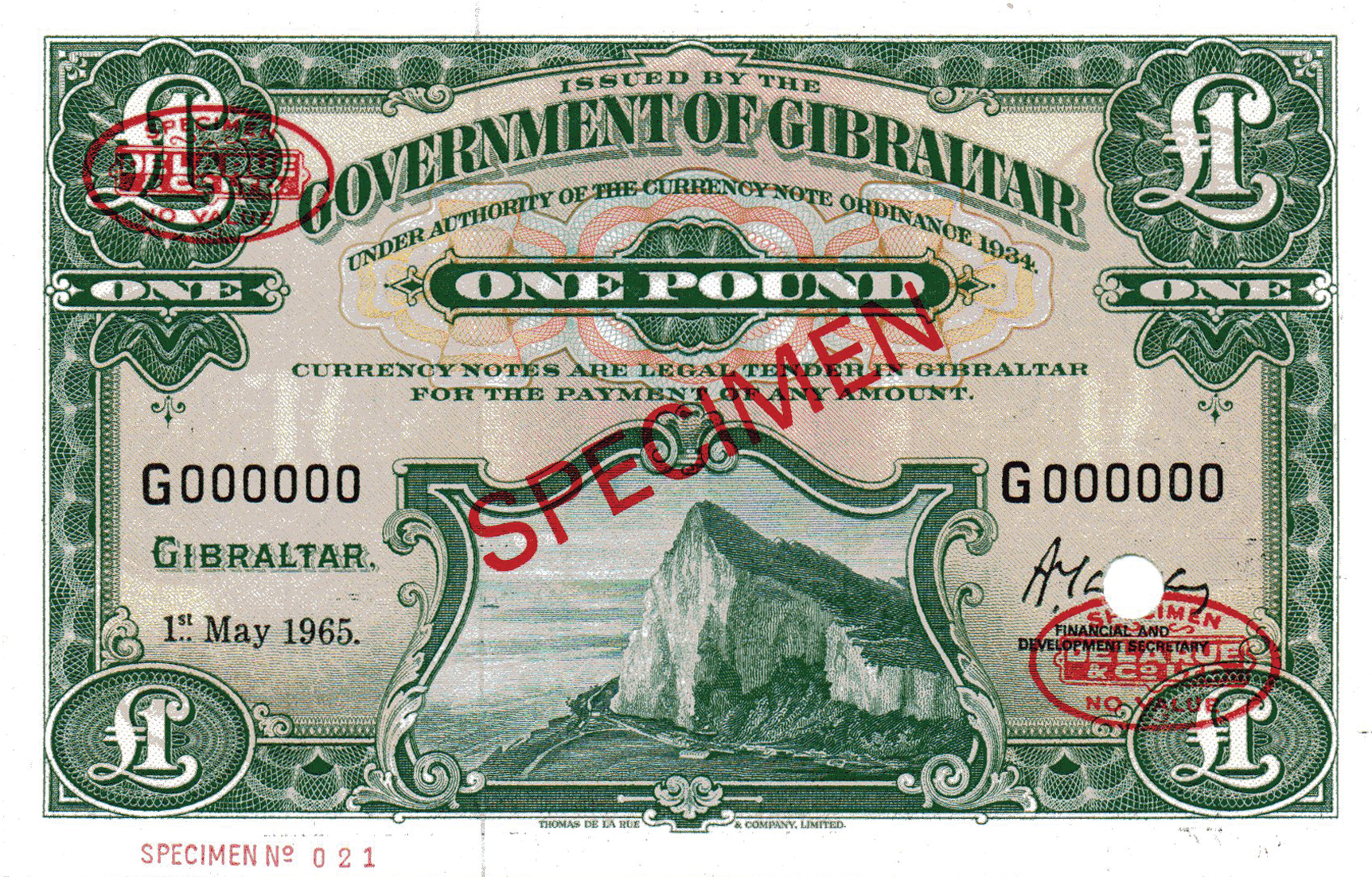  Diagonal red SPECIMEN and DLR oval ovpts; horizontal red SPECIMEN NO # ovpt lower left; all-zero s/n 