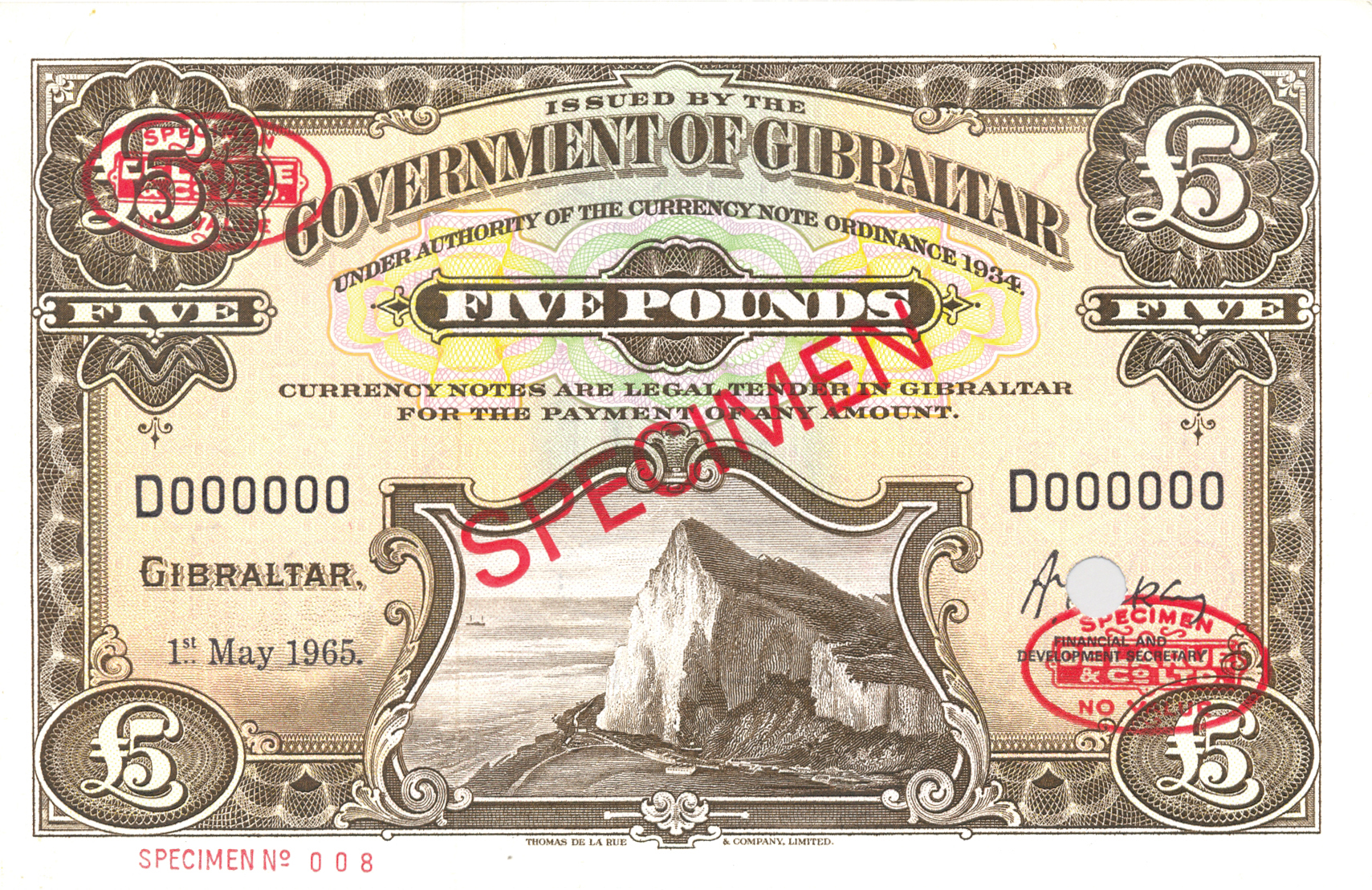  Diagonal red SPECIMEN and DLR oval ovpts; horizontal red SPECIMEN NO # ovpt lower left; all-zero s/n 