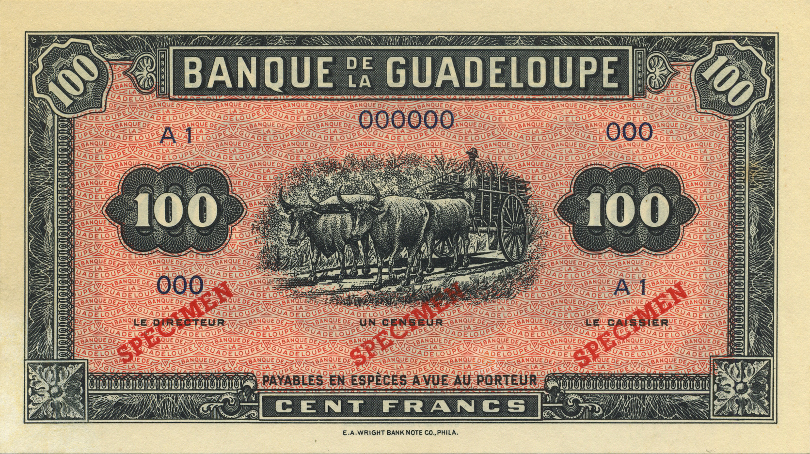  Three diagonal red SPECIMEN ovpts front; no sig ; all-zero s/n 