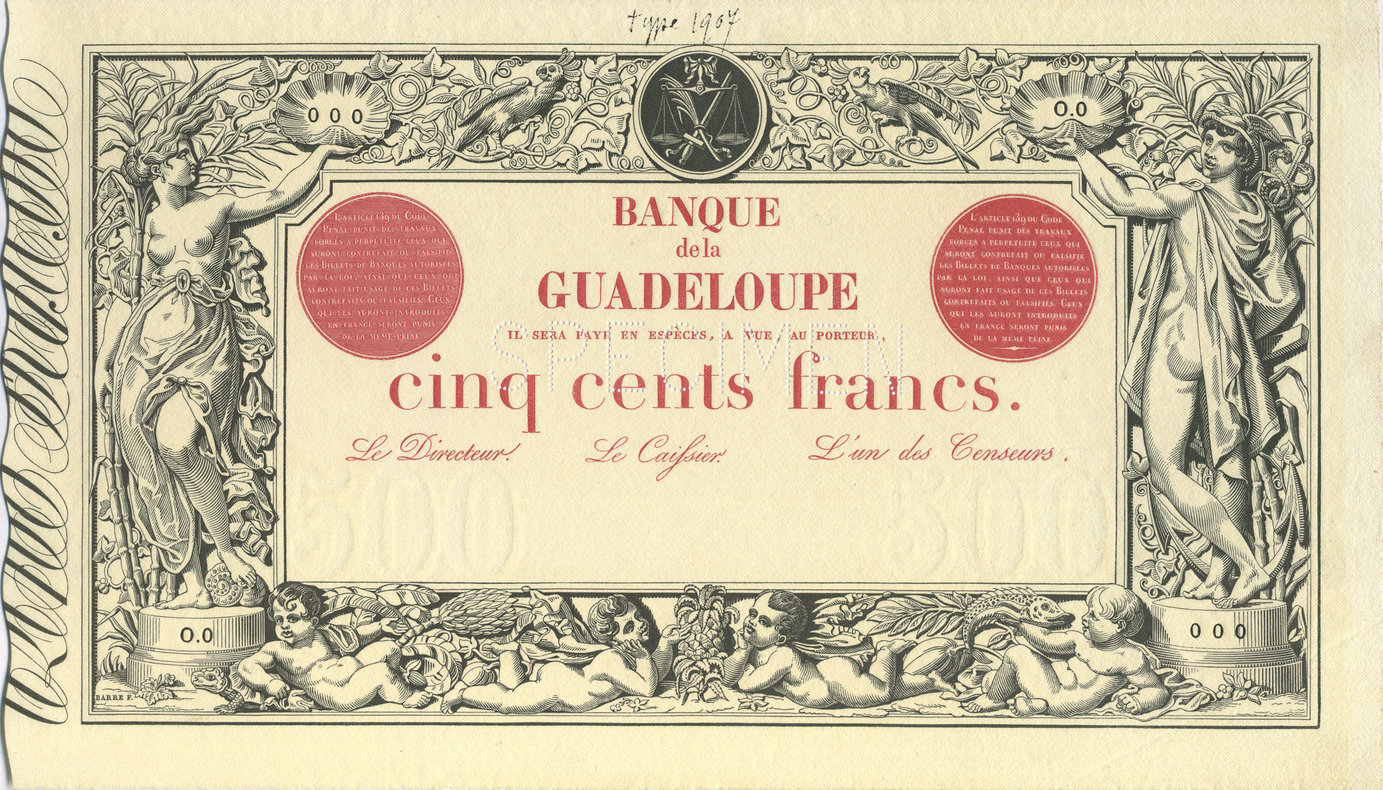  Horizontal SPECIMEN perf; no sig ; all-zero s/n 