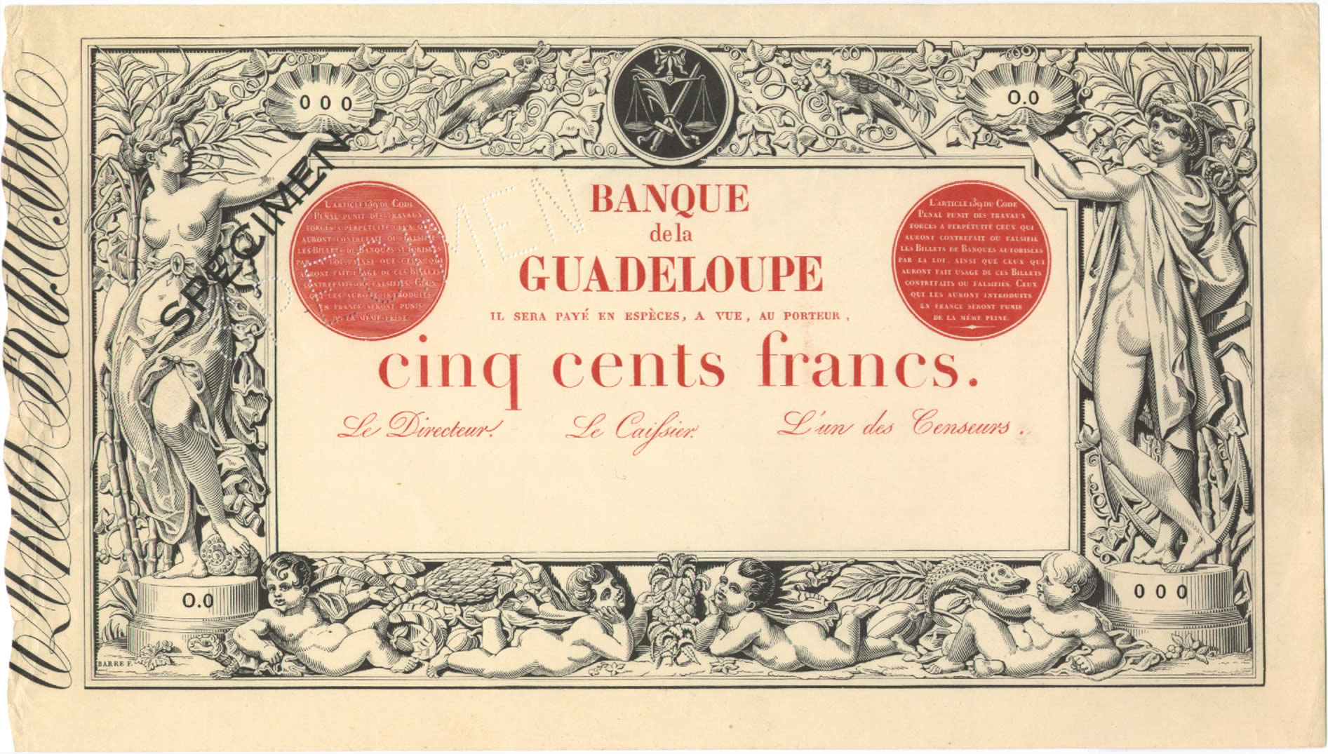  Diagonal SPECIMEN perf; diagonal black SPÉCIMEN ovpt; no sig ; all-zero s/n 