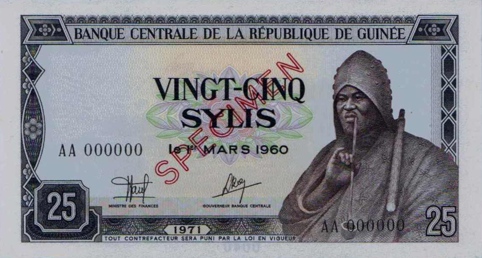  Diagonal red hollow SPECIMEN ovpt front/back; horizontal black # ovpt lower center back; all-zero s/n 