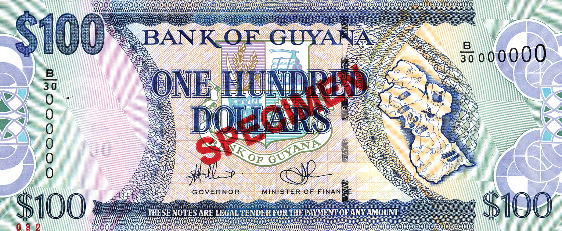  Diagonal red SPECIMEN ovpt front/back; horizontal red # ovpt lower left; all-zero s/n 