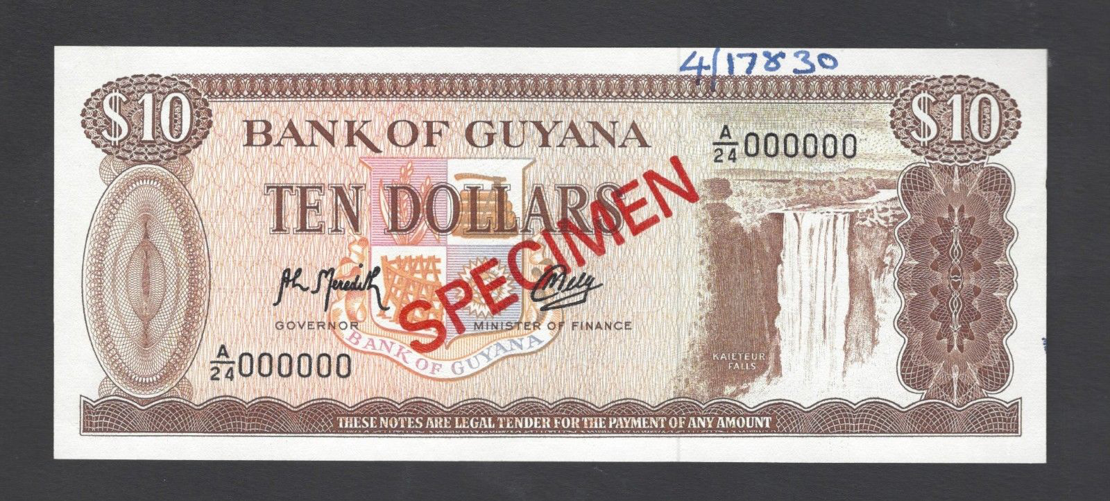  Diagonal red SPECIMEN and DLR oval ovpts; horizontal red SPECIMEN NO # ovpt lower left; all-zero s/n 