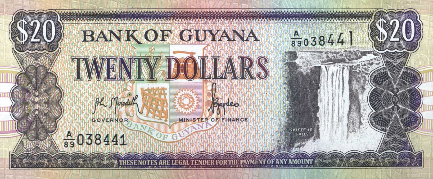  No date Monoweight s/n font lower left front Sig 10: Meredith/Jagdeo Printer: THOMAS DE LA RUE AND COMPANY LIMITED Prefix A/87 - A/98 Intro: 16 09 1996 