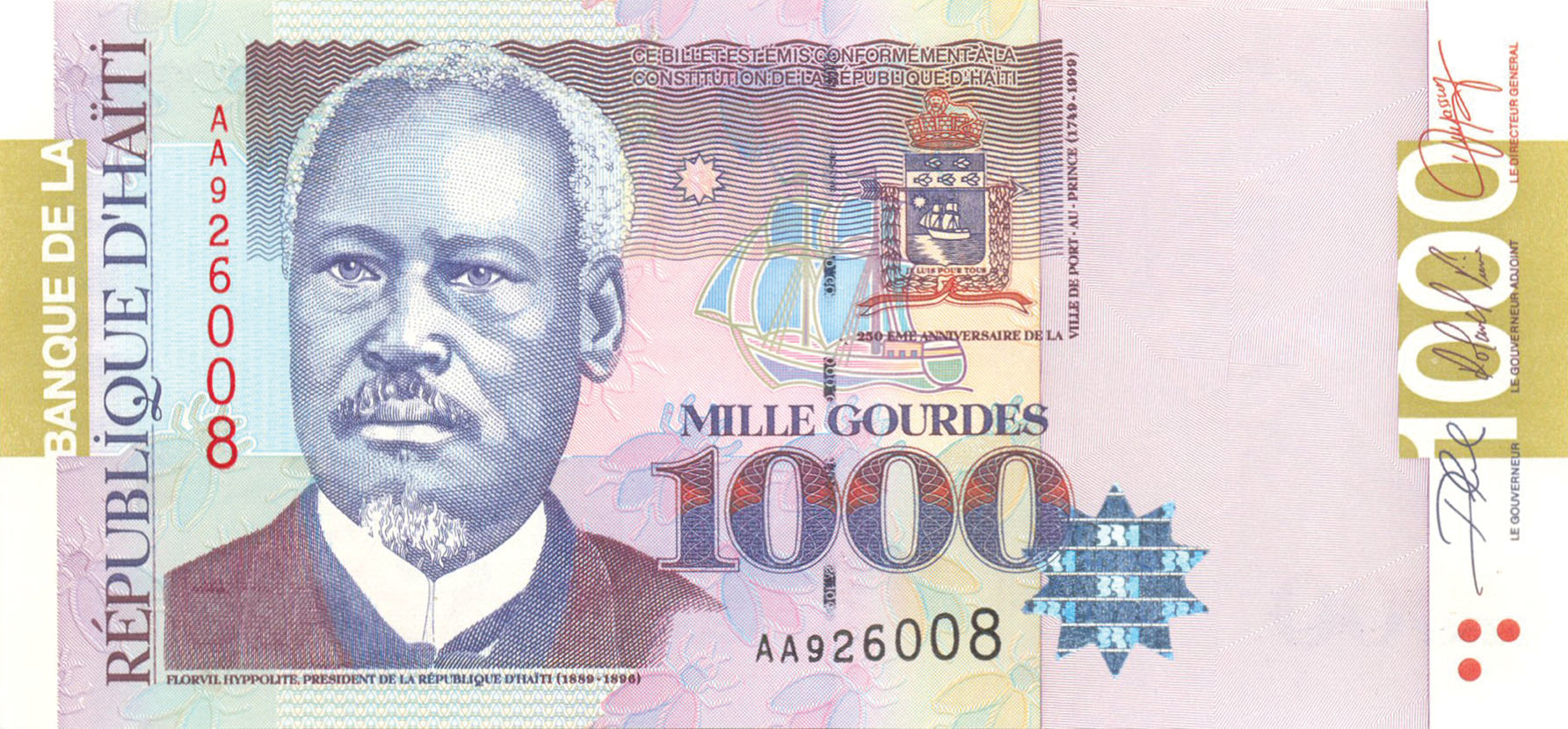  1999 Sig 11 Wmk: Florvil Hyppolite Prefix AA Intro: 00 04 2006 