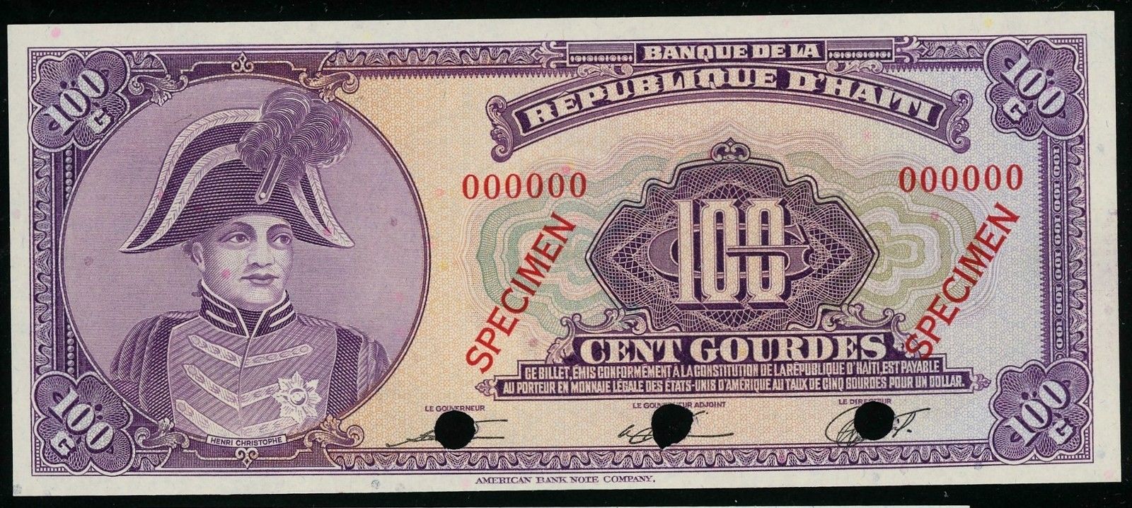  Two diagonal red SPECIMEN ovpts front/back; all-zero s/n 