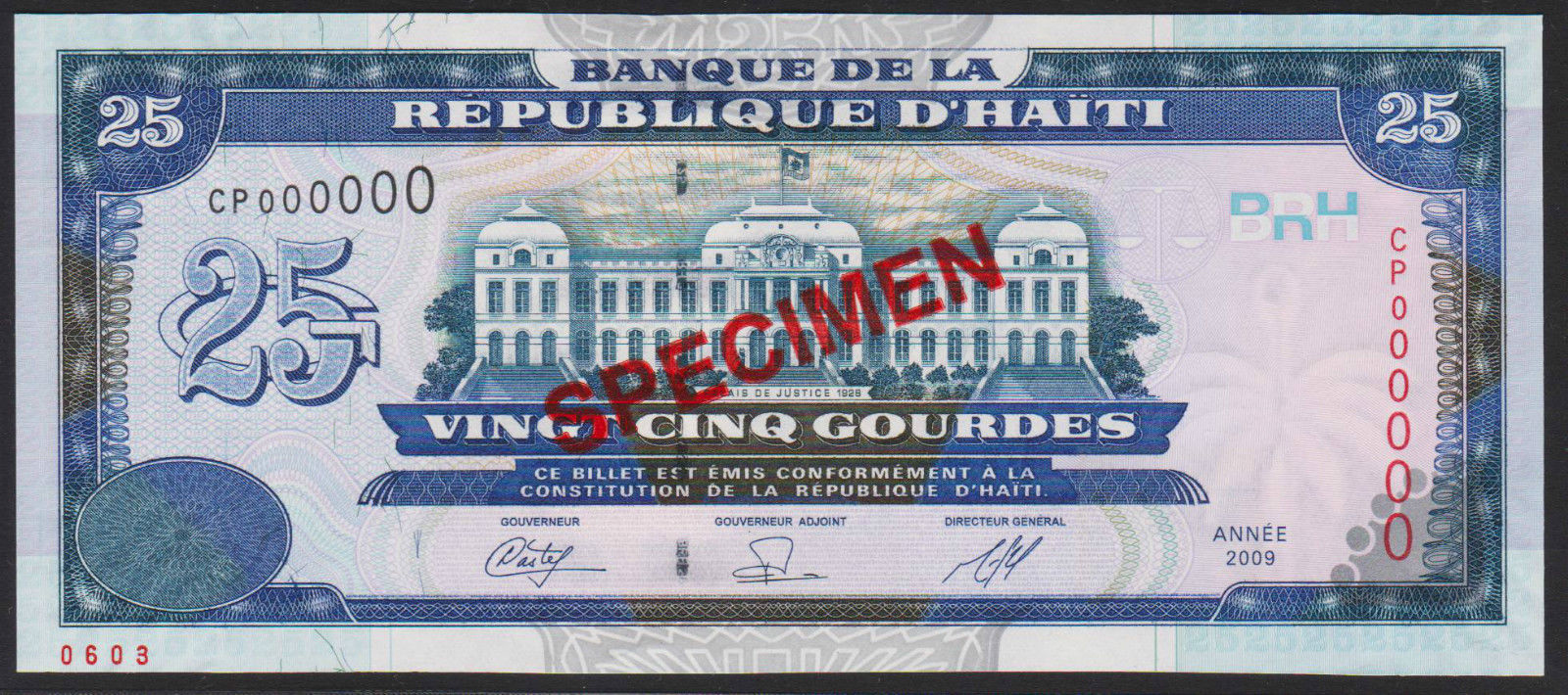  Diagonal red SPECIMEN ovpt front/back; horizontal red # ovpt lower left front; all-zero s/n 