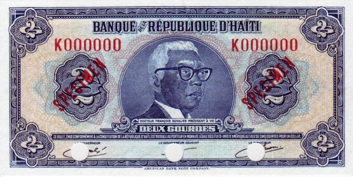  Two diagonal red SPECIMEN ovpts front; all-zero s/n 