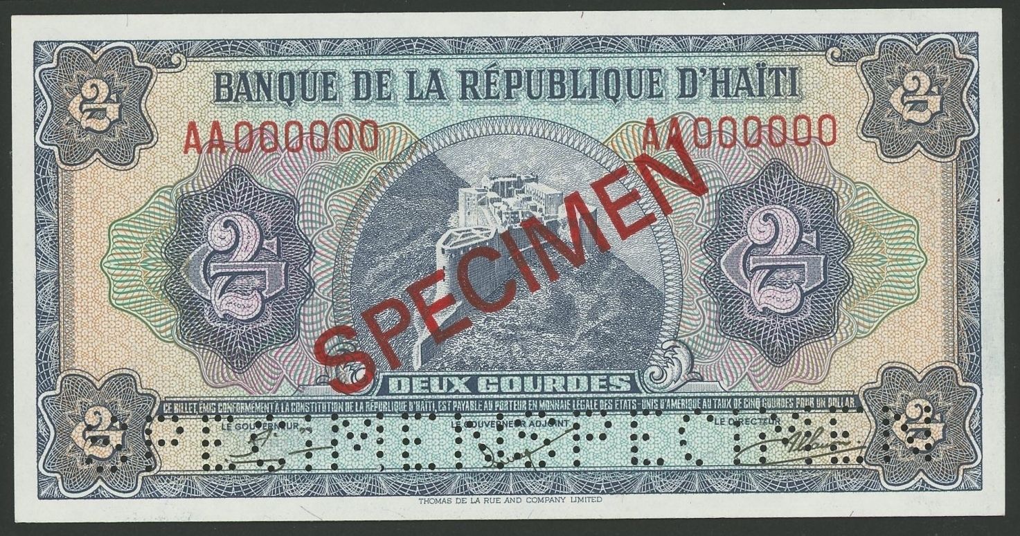  Diagonal red SPECIMEN ovpt front/back; two horizontal SPECIMEN perfs; all-zero s/n 