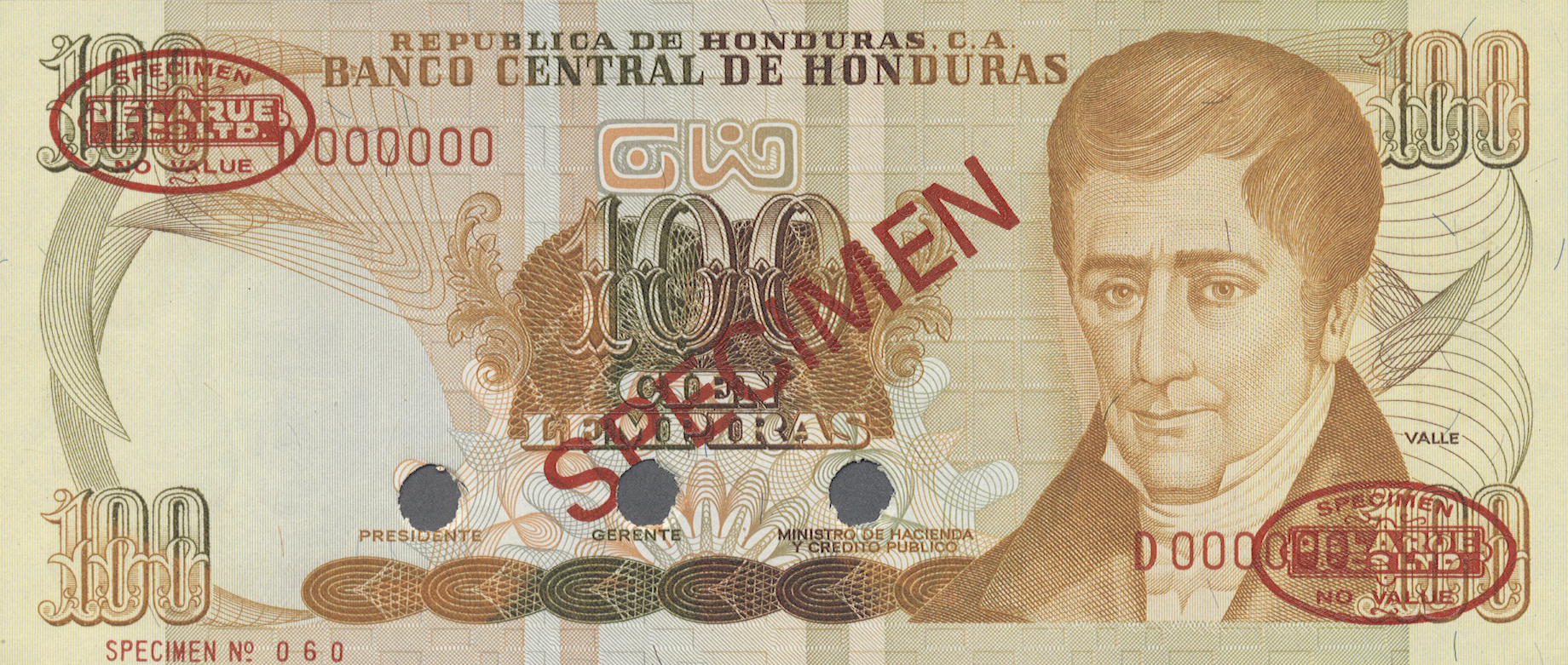  Diagonal red SPECIMEN and DLR oval ovpts; horizontal red SPECIMEN No # ovpt lower left; no date; no sig ; all-zero s/n 