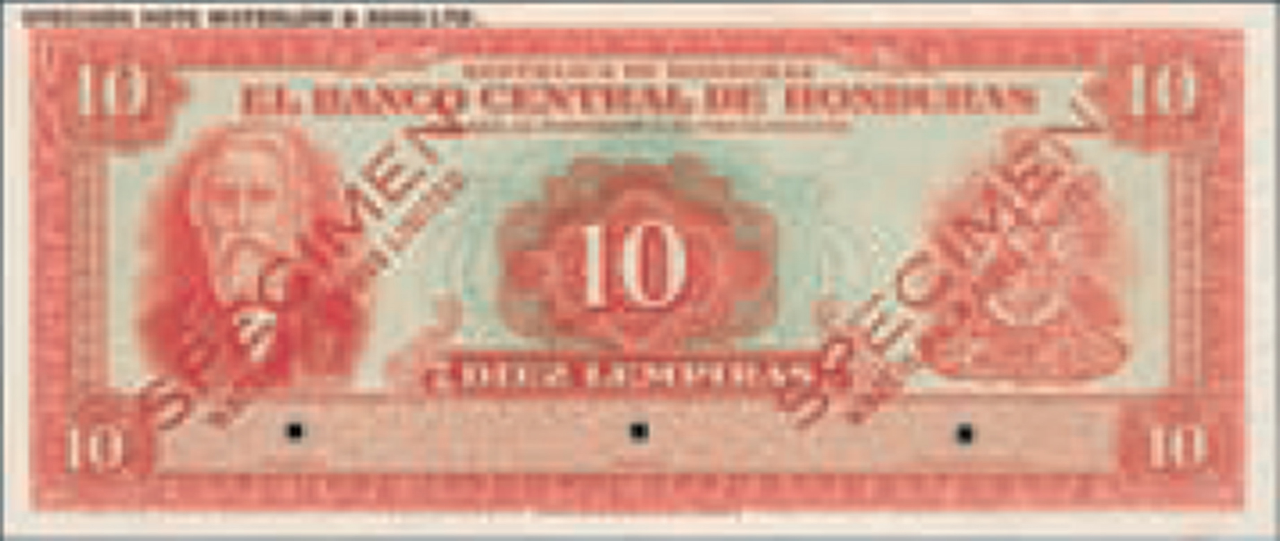  Red; two diagonal red SPECIMEN / WATERLOW & SONS LTD ovpts front/back; horizontal black SPECIMEN NOTE, WATERLOW & SONS LTD upper left front; no sig ; no date; no s/n 