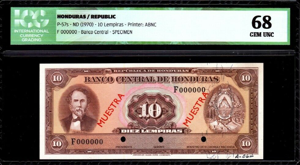  Two diagonal red MUESTRA ovpts front/back; no date; no sig ; all-zero s/n 