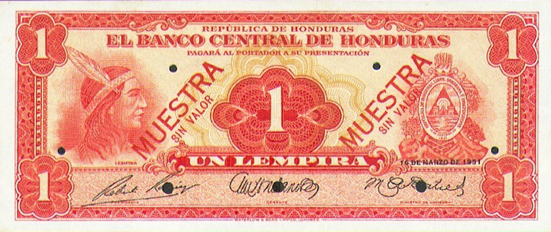  Two diagonal red MUESTRA / SIN VALOR ovpts front; no s/n 