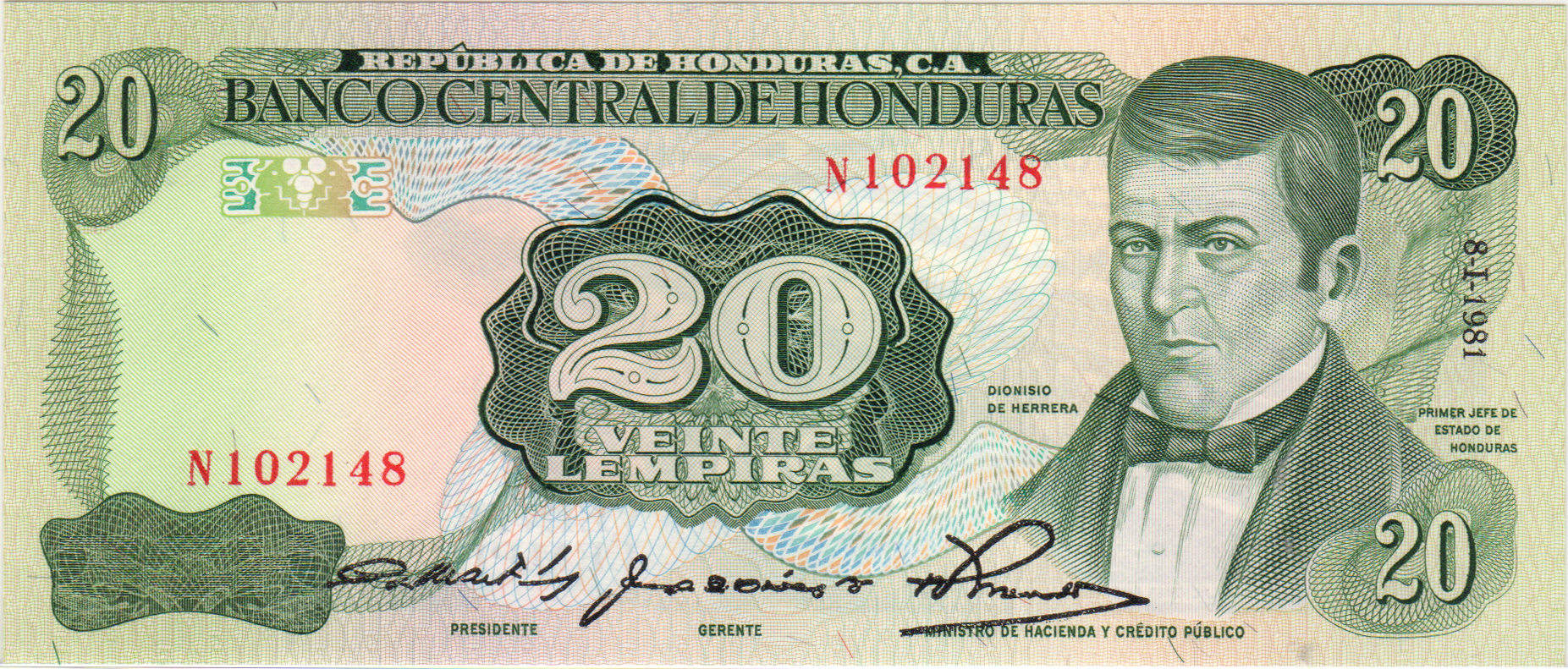  8-I-1981 Vertical date to right of portrait Prefix M, N 