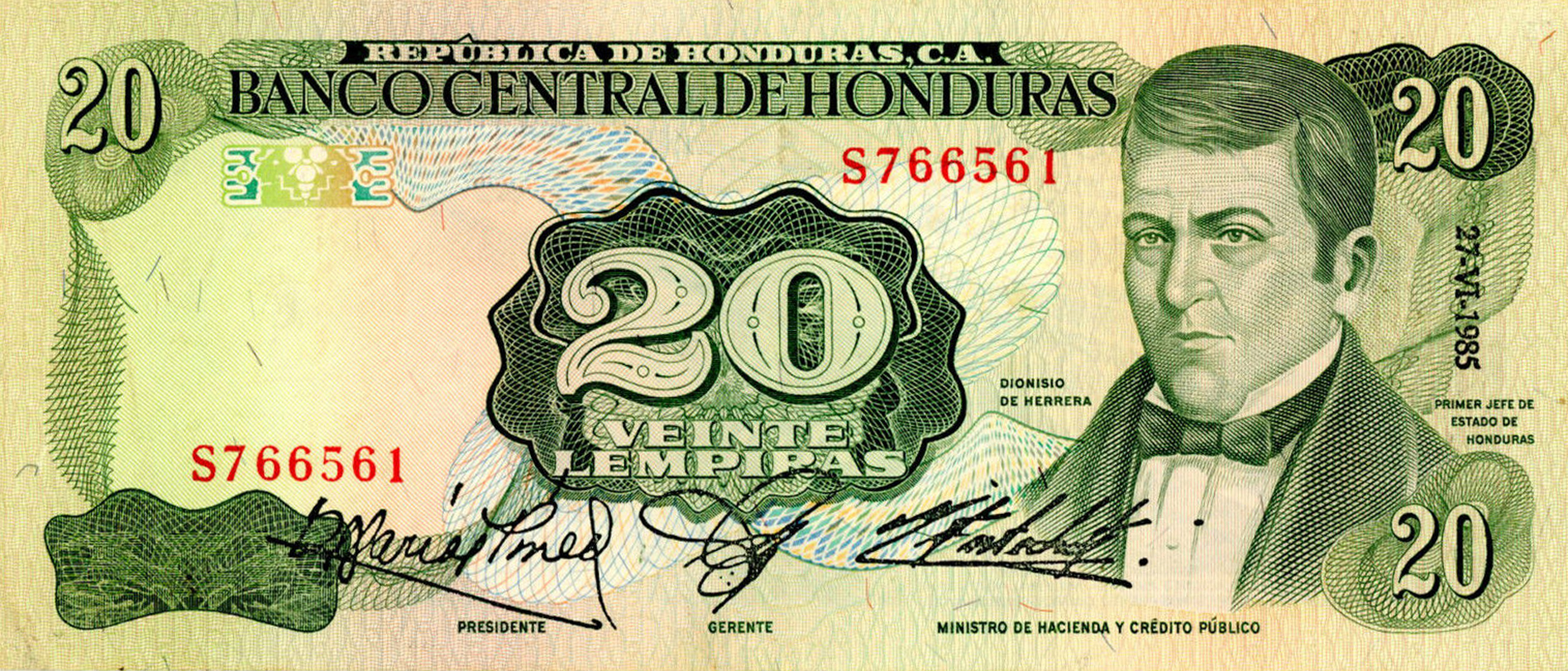  27-VI-1985 Vertical date to right of portrait Prefix S 