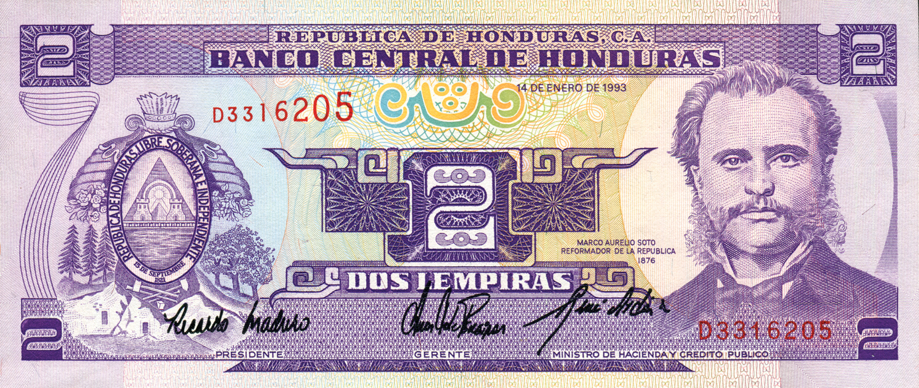  14 DE ENERO DE 1993 Sig 21: Maduro/Mejia/Ardon Printer: THOMAS DE LA RUE & COMPANY, LIMITED Intaglio back Red s/n Prefix D 