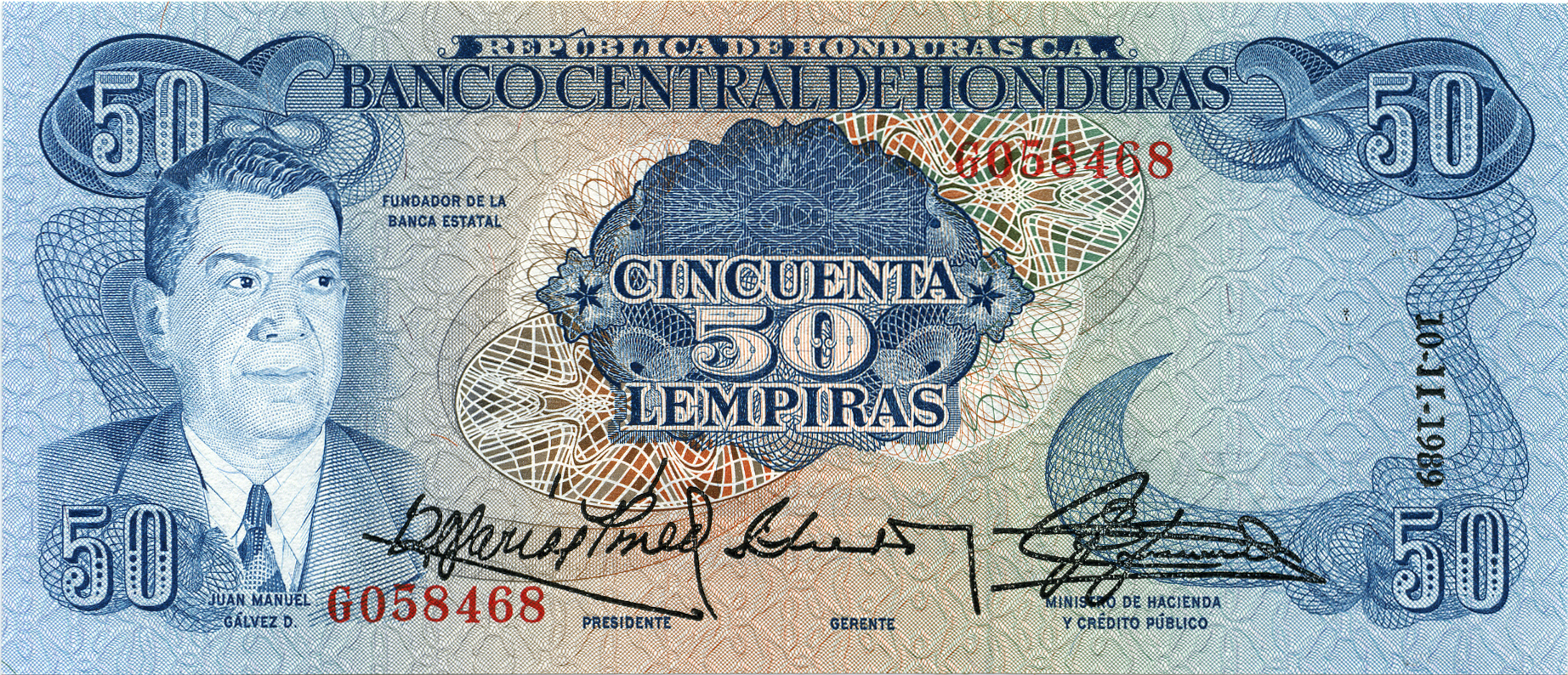  10-II-1989 Caption: Banco Nacional de Desarrollo Agricola (National Bank of Agricultural Development) Prefix G 