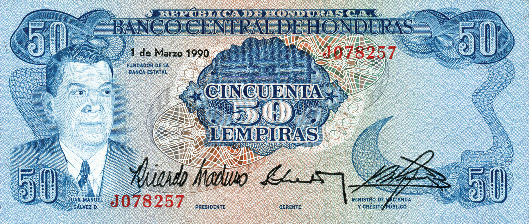  1 de Marzo 1990 Sig 20: Maduro/Pineda/Villanueva Horizontal date to right of portrait Prefix J 